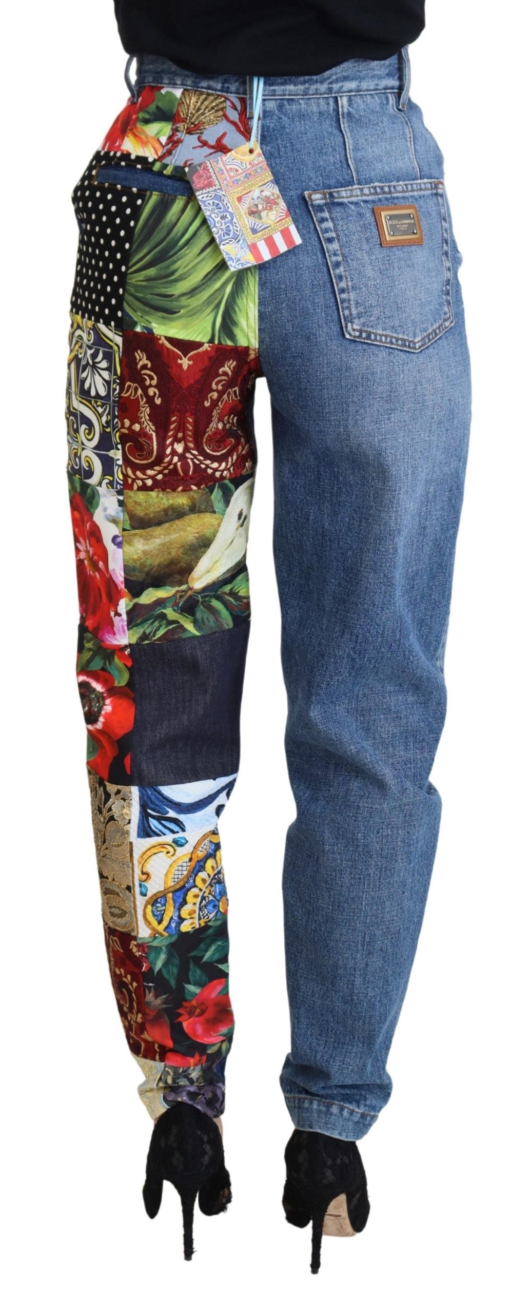 Dolce & Gabbana Blaue Majolika-Jeans mit hoher Taille aus Jacquard