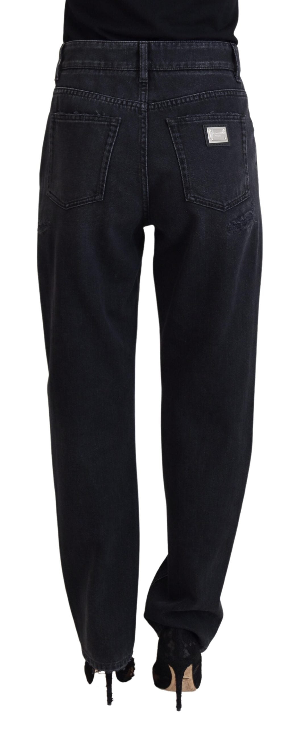 Dolce & Gabbana – Zerfetzte Jeans aus schwarzer Baumwolle mit hoher Taille