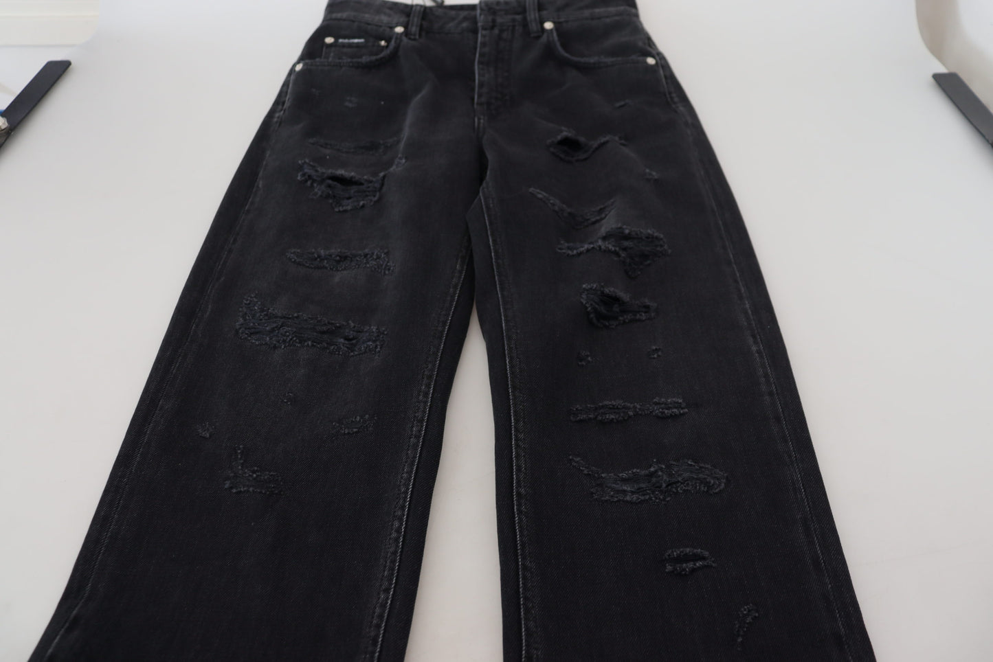 Dolce & Gabbana – Zerfetzte Jeans aus schwarzer Baumwolle mit hoher Taille