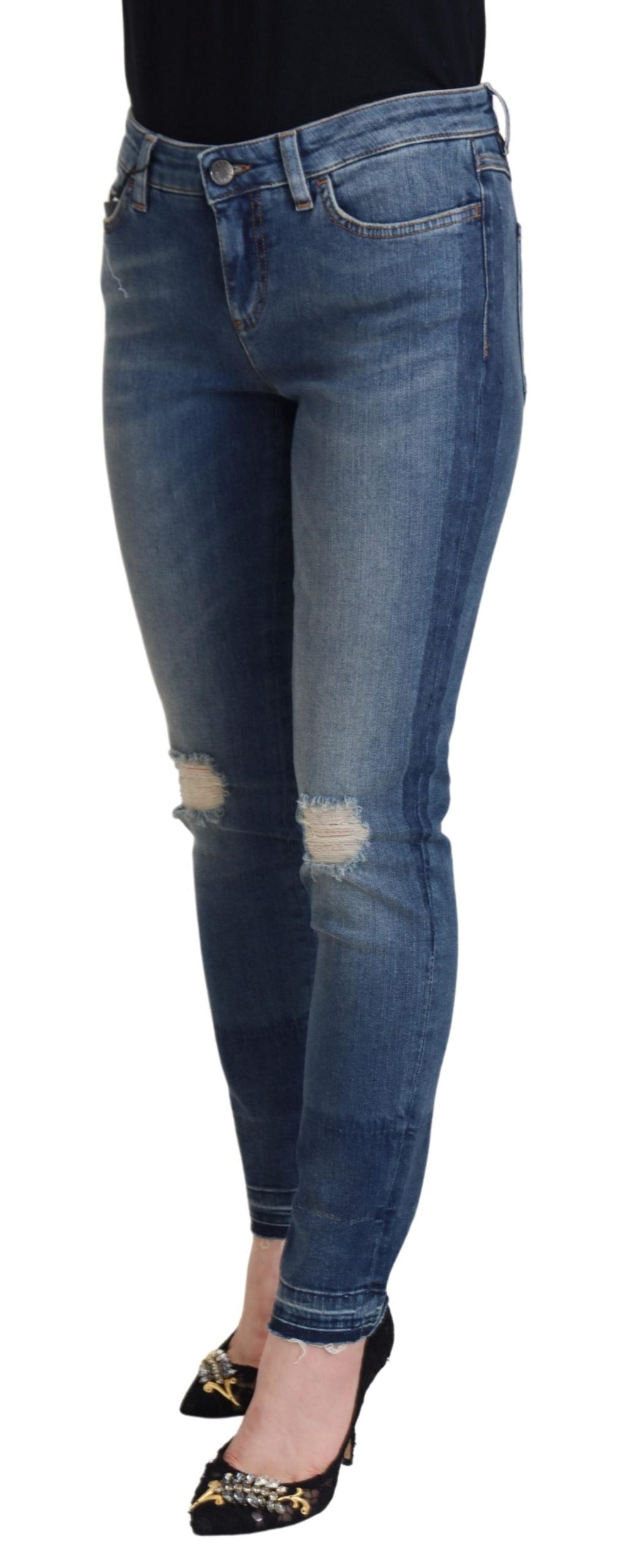 Dolce & Gabbana Blaue Jeans aus zerfetztem Baumwolldenim mit verwaschener Optik