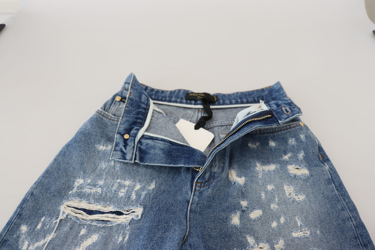 Dolce & Gabbana Blaue Jeans aus zerfetztem Baumwolldenim mit verwaschener Optik