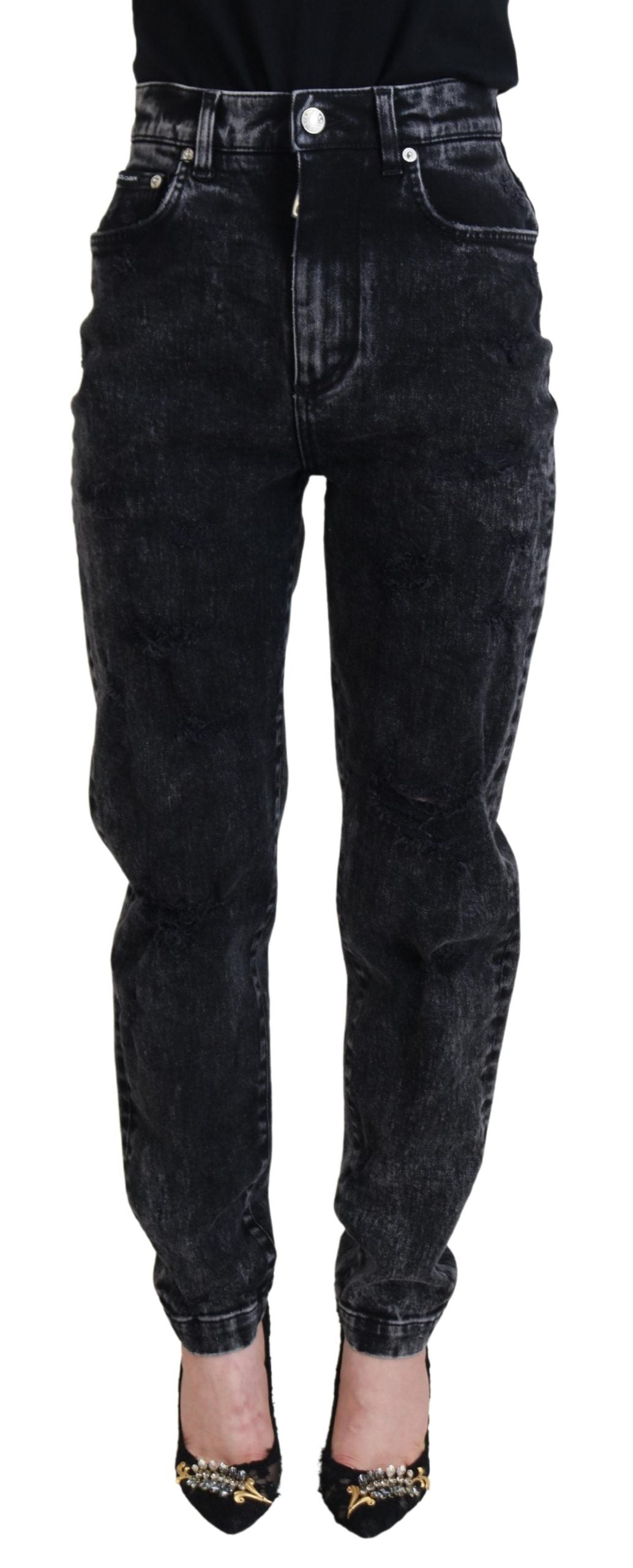 Dolce & Gabbana – Schwarze Jeans aus gewaschener Baumwolle mit hoher Taille