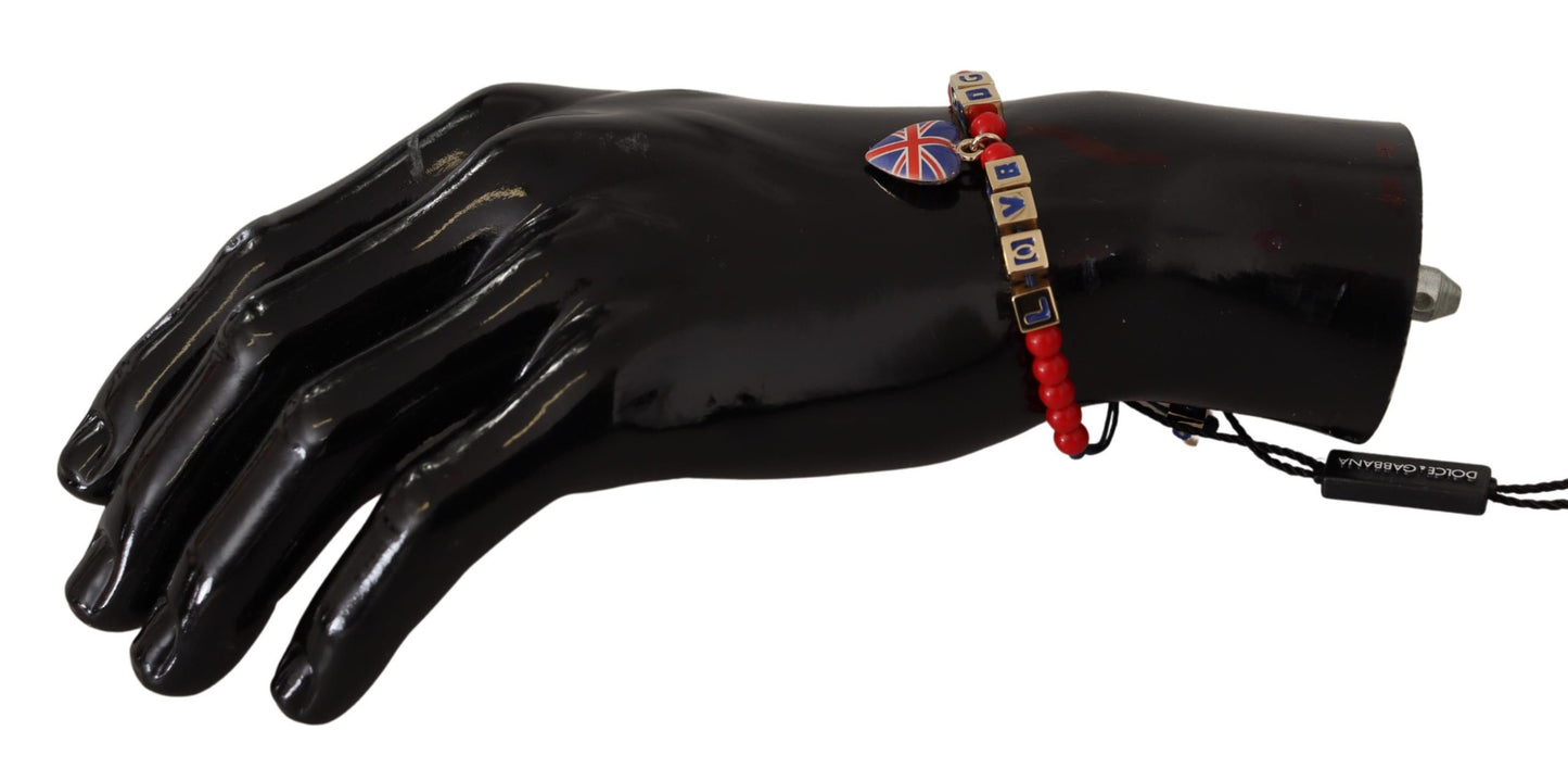 Dolce & Gabbana Armband mit rot-blauen Perlen und der Flagge „DG LOVES LONDON“