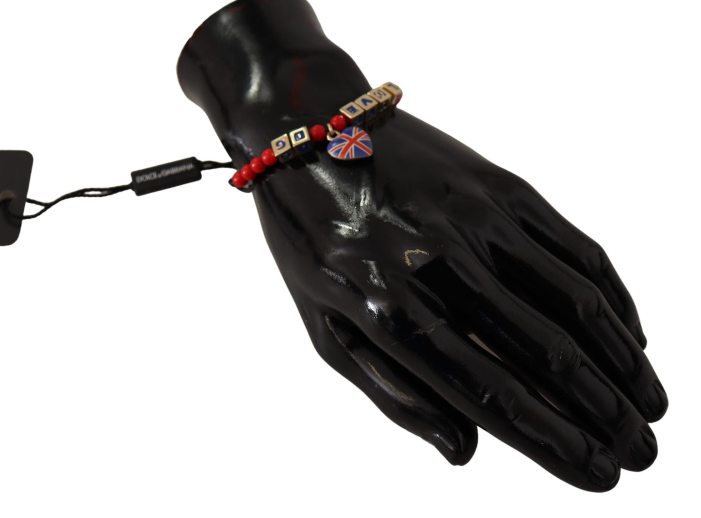 Dolce & Gabbana Armband mit rot-blauen Perlen und der Flagge „DG LOVES LONDON“