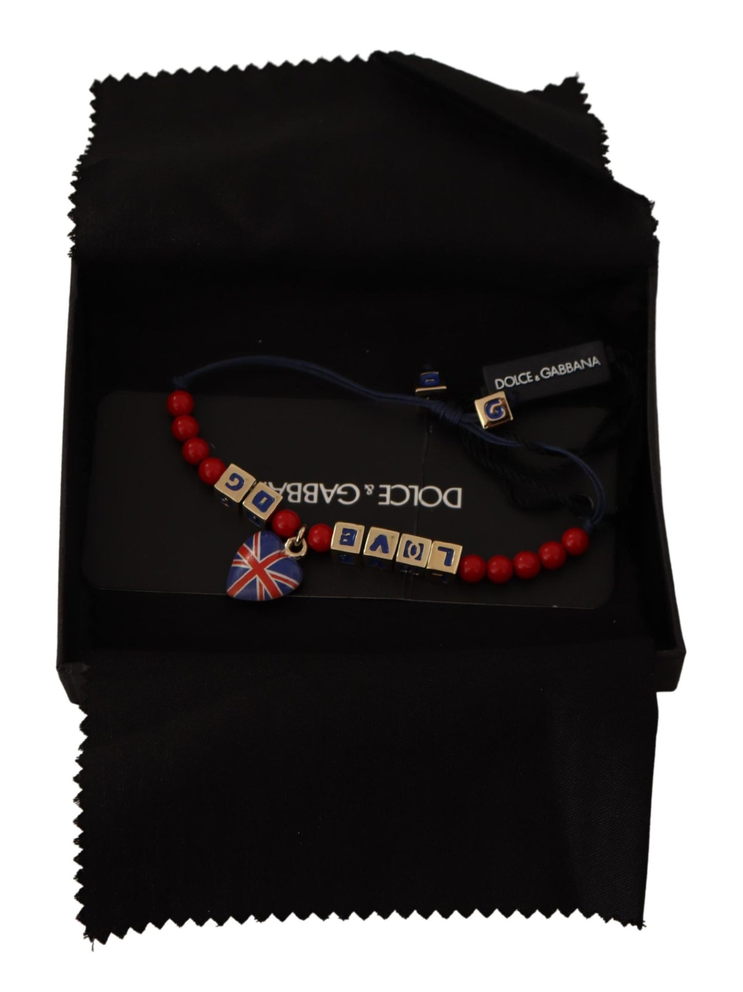 Dolce & Gabbana Armband mit rot-blauen Perlen und der Flagge „DG LOVES LONDON“