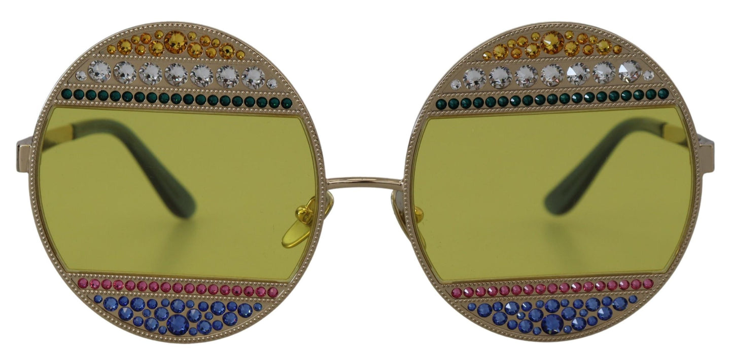 Dolce & Gabbana – DG2209B – Sonnenbrille mit ovalen Metallkristallen in Gold