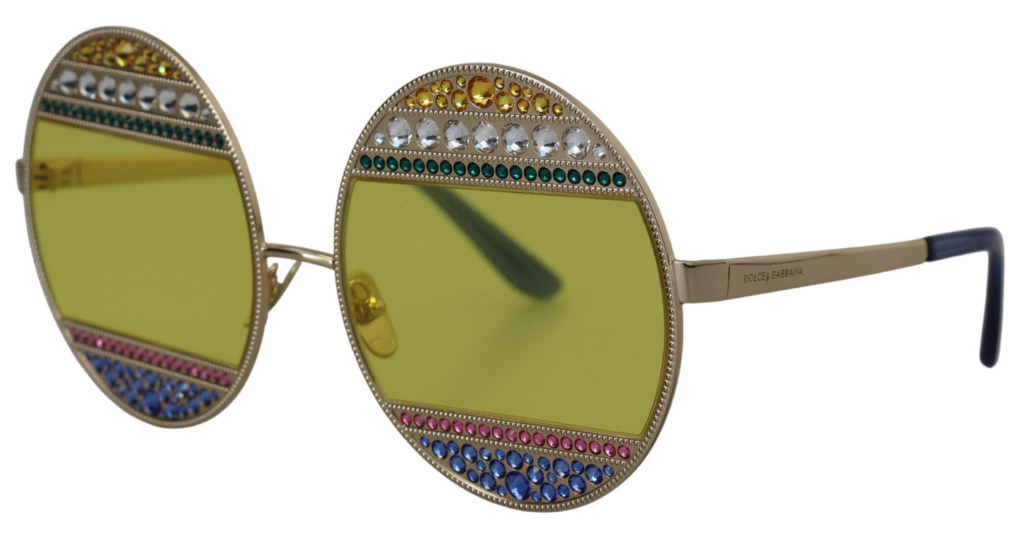 Dolce & Gabbana – DG2209B – Sonnenbrille mit ovalen Metallkristallen in Gold