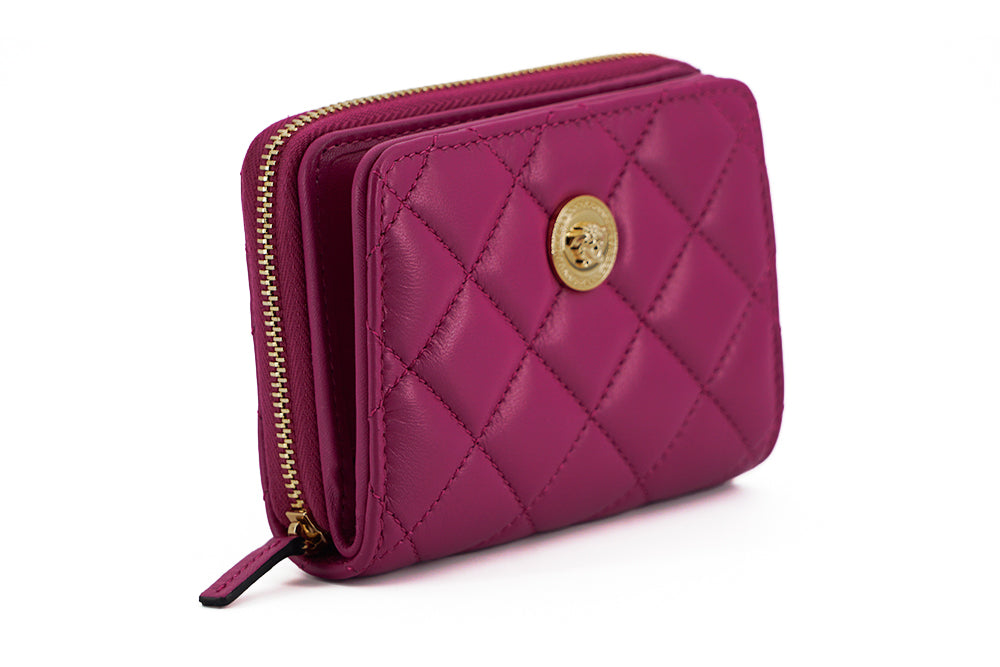 Versace – Elegante, violette Brieftasche aus gestepptem Leder