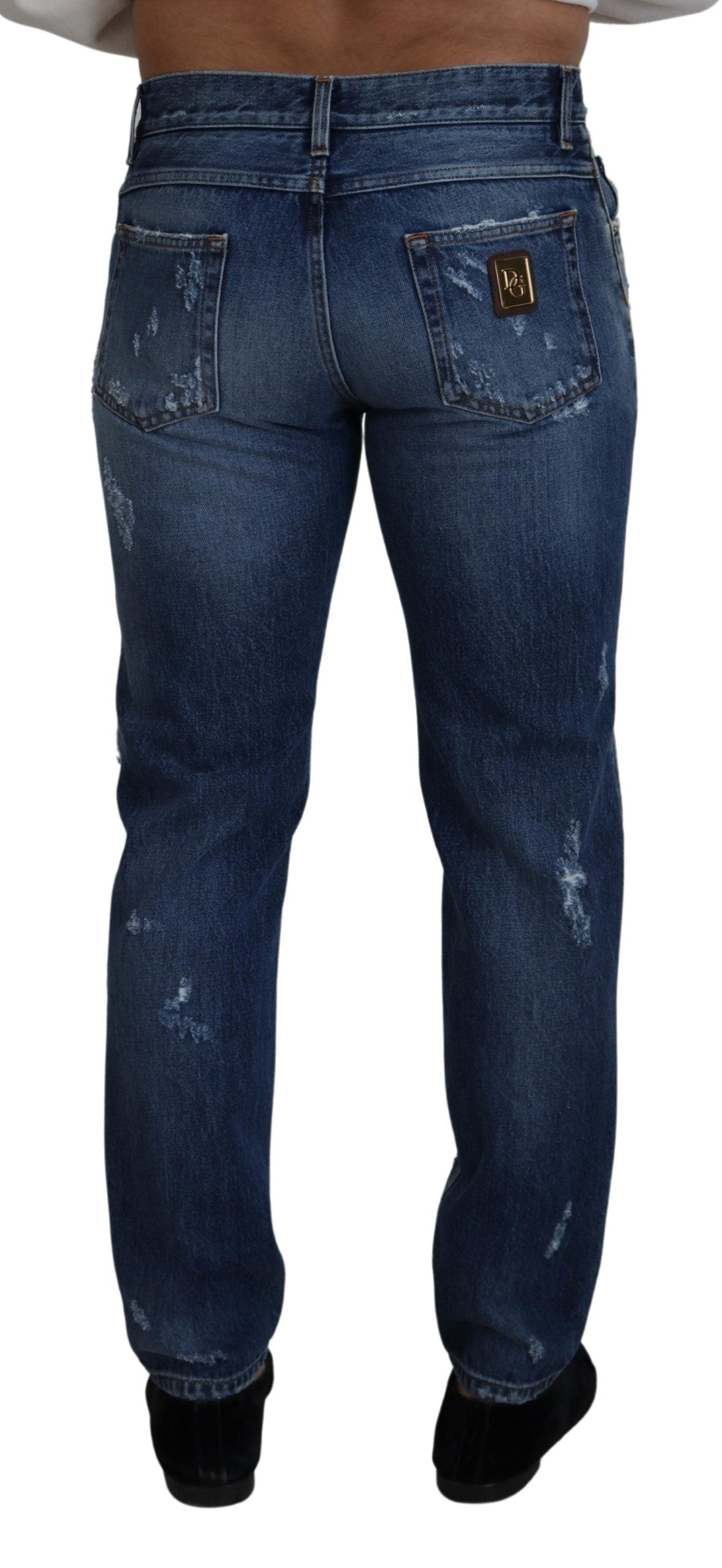 Dolce & Gabbana Blaue zerfetzte Herren-Jeans aus Baumwolle