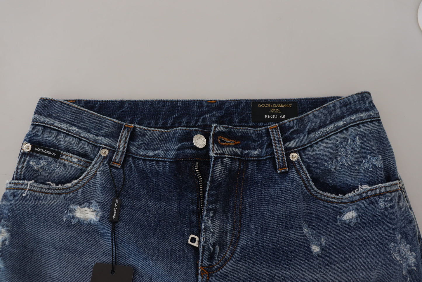 Dolce & Gabbana Blaue zerfetzte Herren-Jeans aus Baumwolle