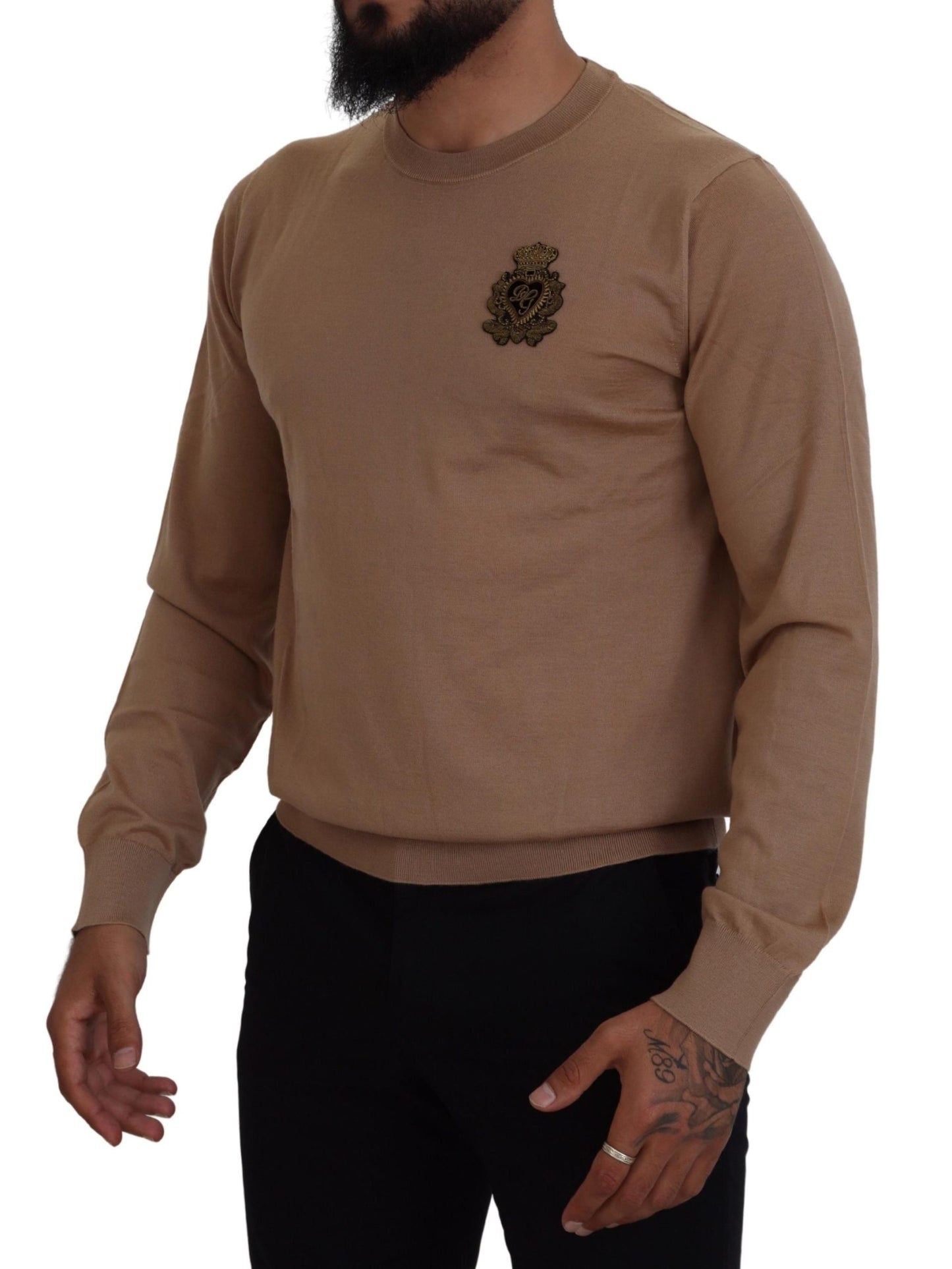 Dolce & Gabbana – Pullover aus Kaschmir mit Kronenlogo in Beige