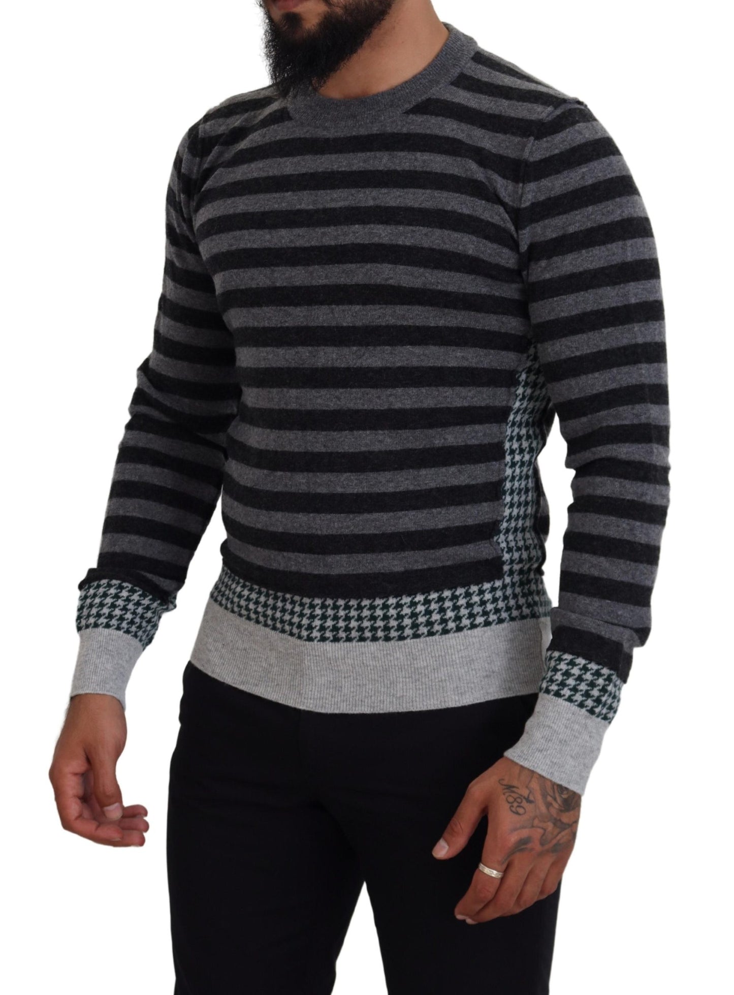 Dolce & Gabbana Schwarz-grauer Wollpullover mit Logo