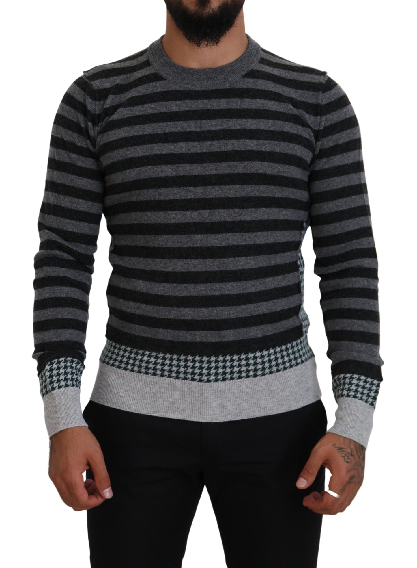 Dolce & Gabbana Schwarz-grauer Wollpullover mit Logo