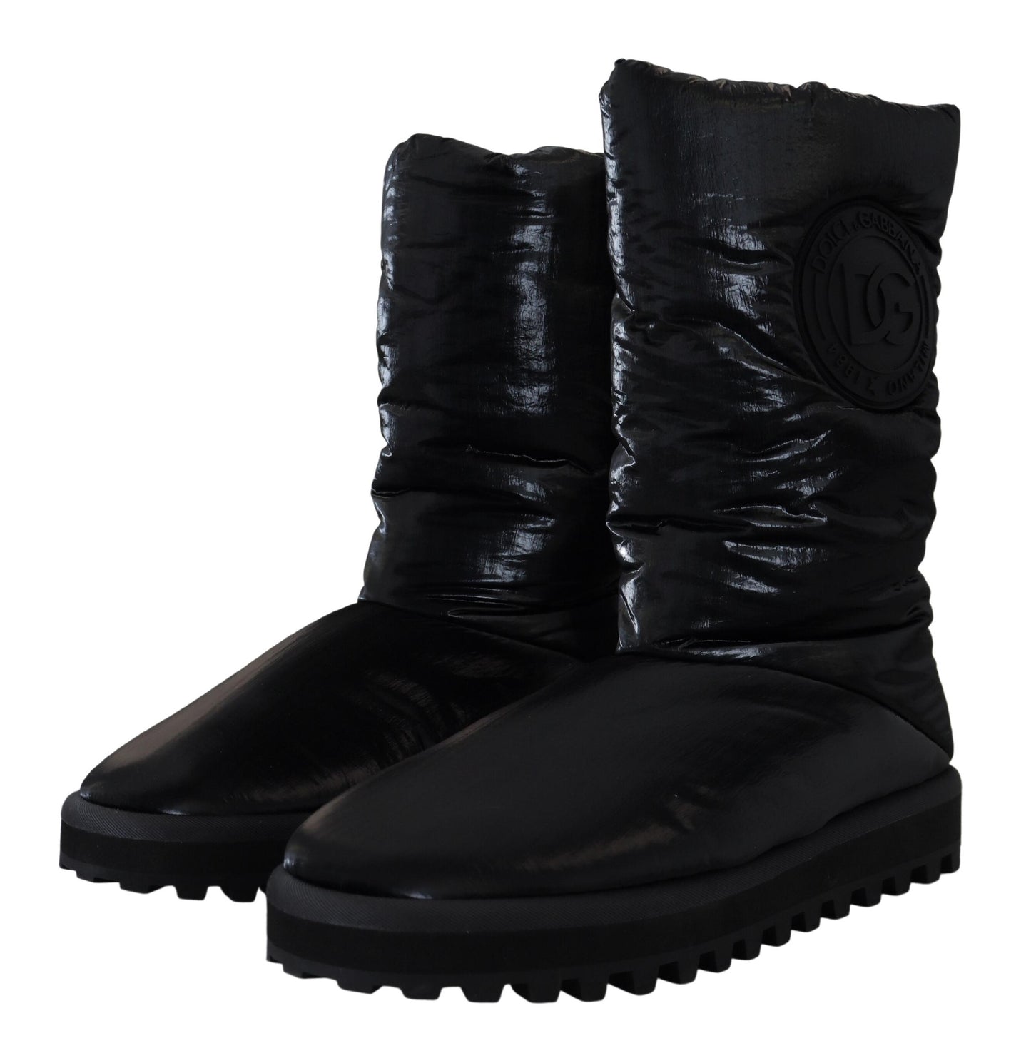 Dolce & Gabbana – Schwarze, gepolsterte Winterschuhe mit Wadenmitte