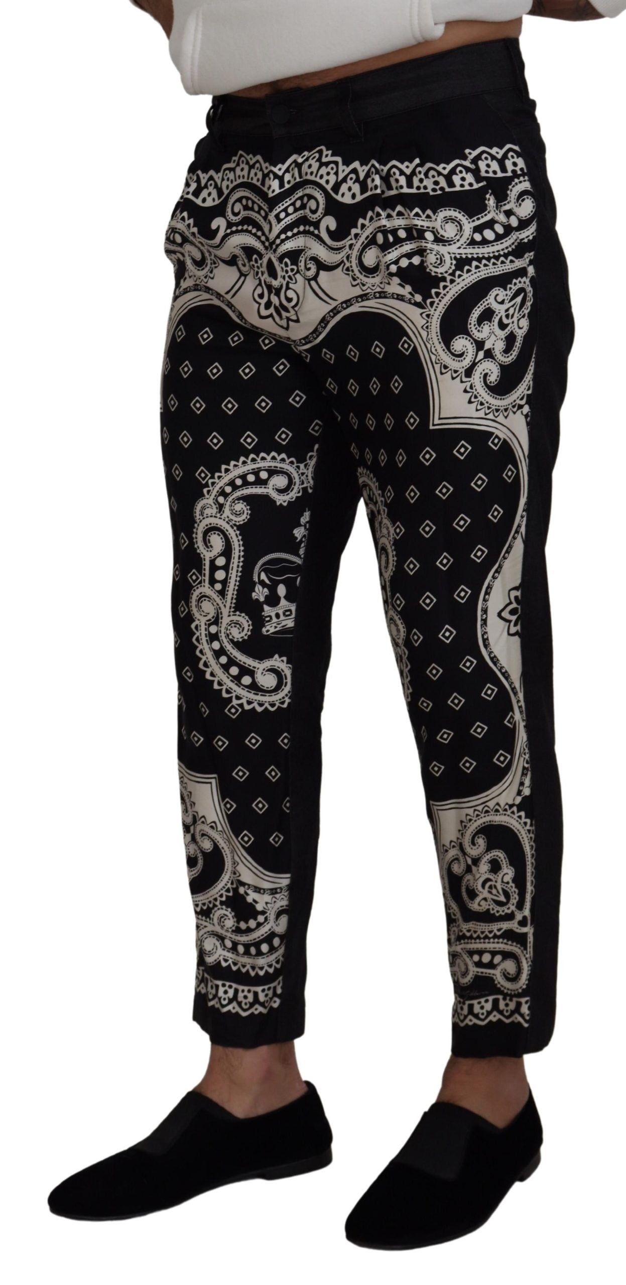 Dolce & Gabbana – Schwarze Seidenhose mit Bandana-Print