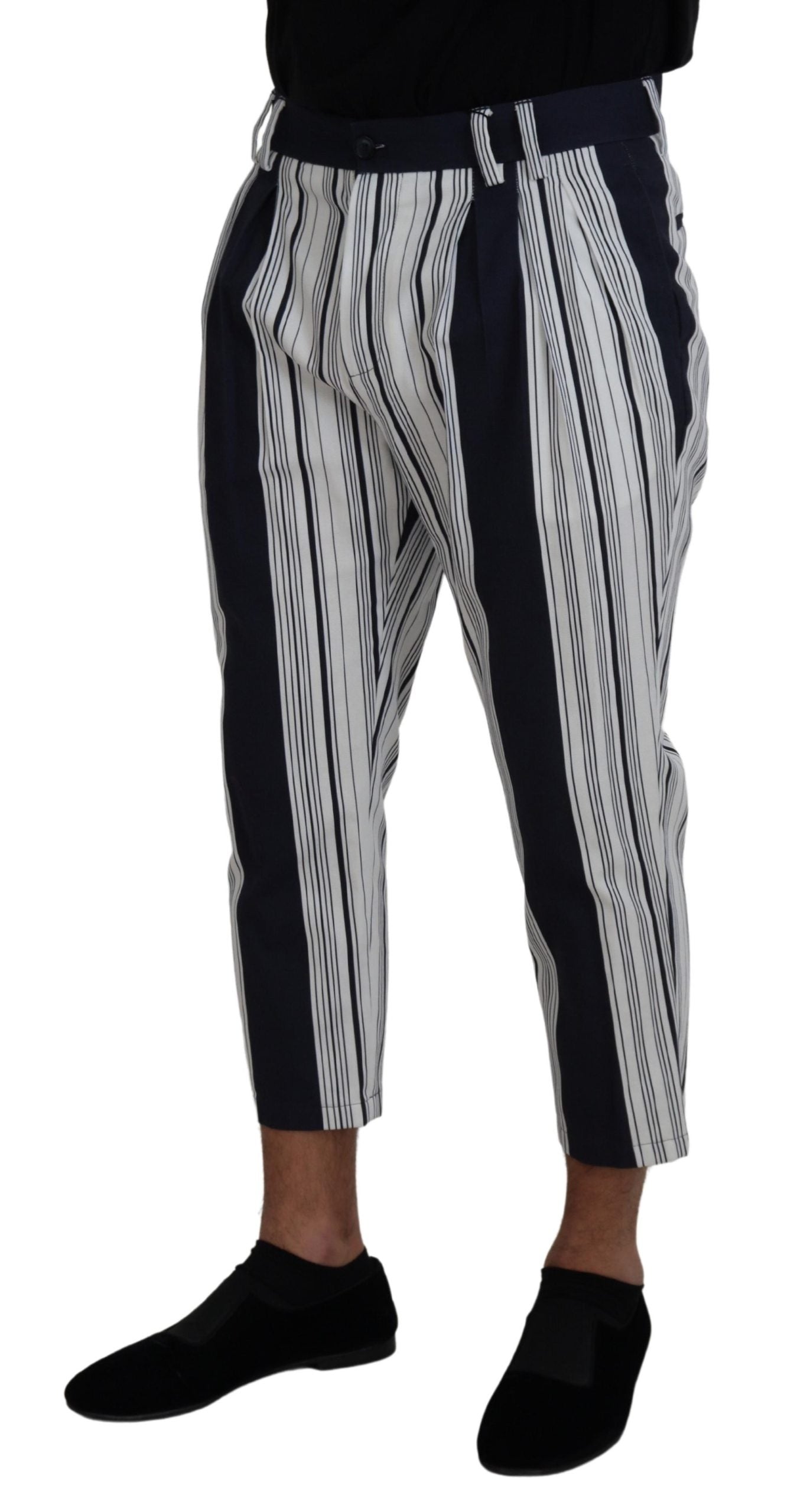 Dolce & Gabbana – Weiße, gestreifte Cropped-Hose aus Baumwolle