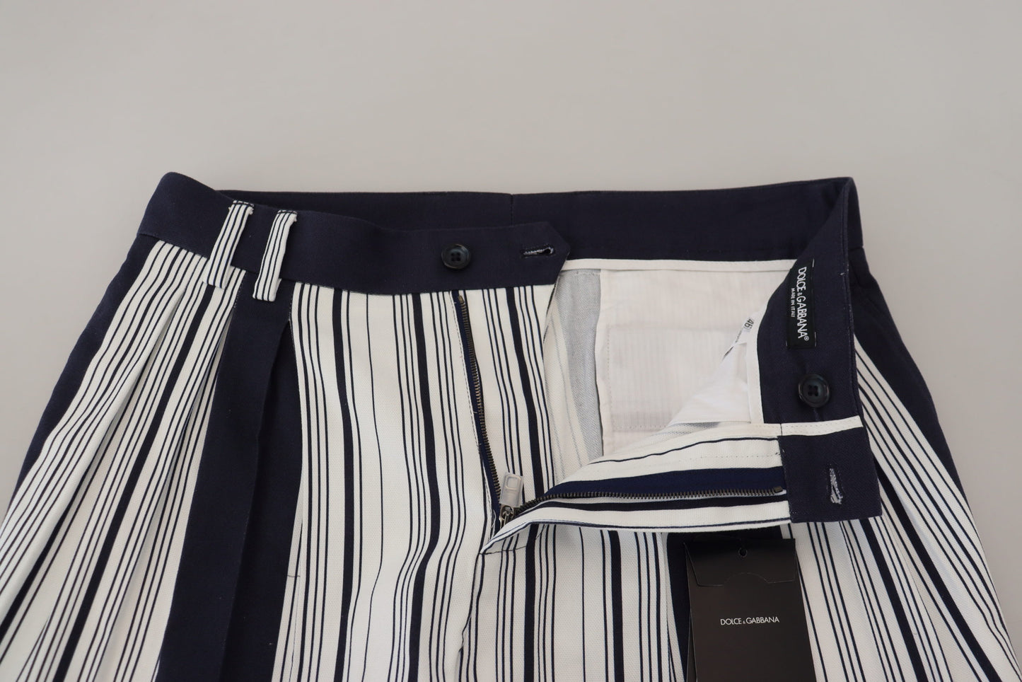 Dolce & Gabbana – Weiße, gestreifte Cropped-Hose aus Baumwolle