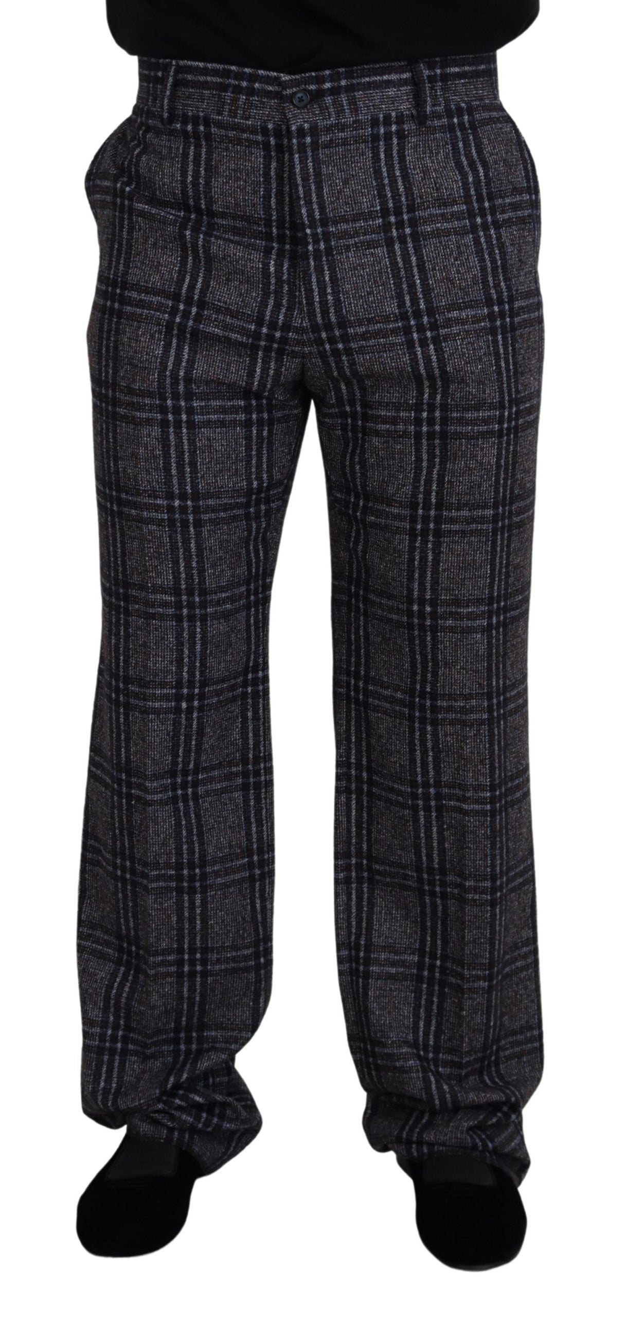 Dolce & Gabbana Grau karierte Herrenhose mit mittlerer Taille