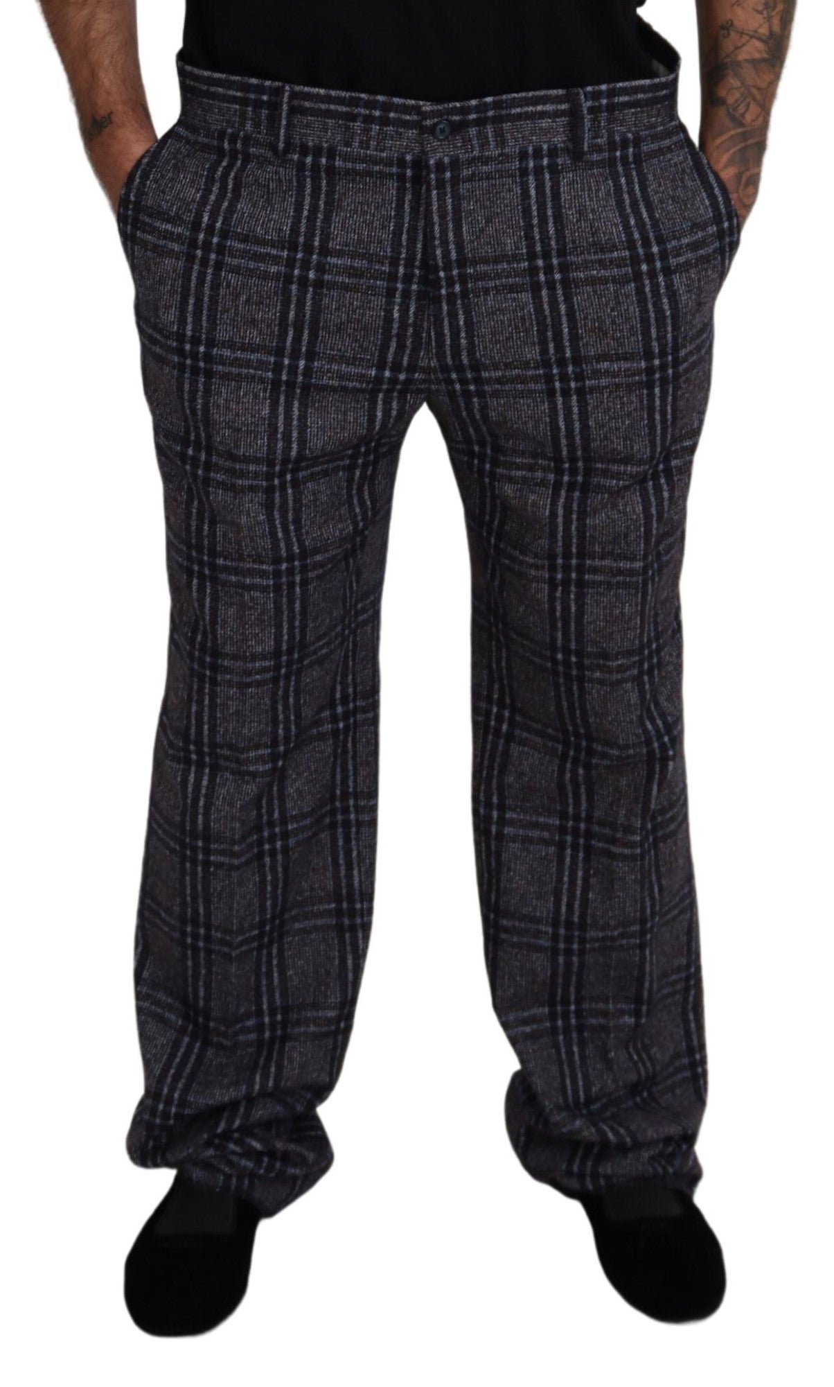 Dolce & Gabbana Grau karierte Herrenhose mit mittlerer Taille