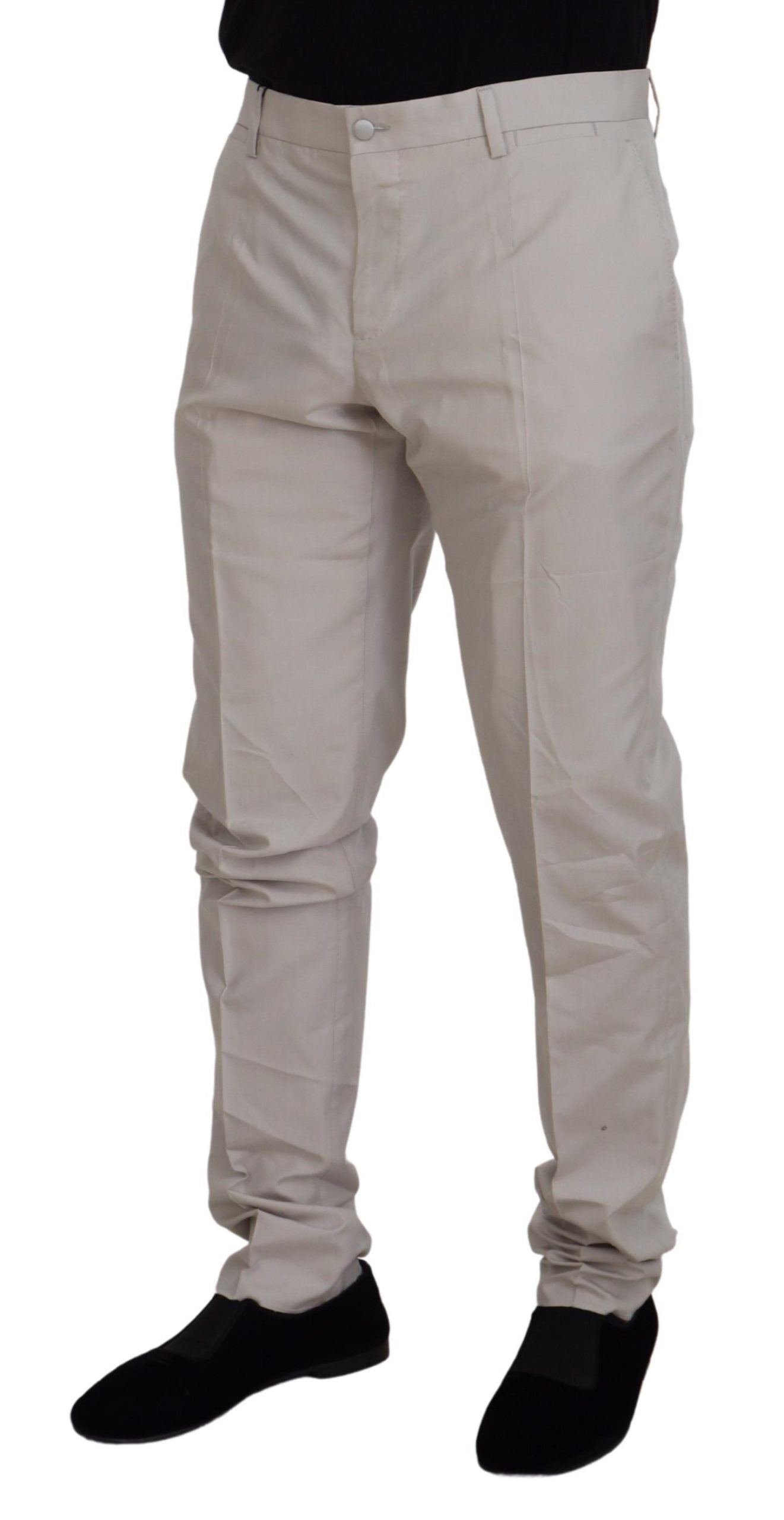 Dolce & Gabbana – Chinohose aus Seide mit mittlerer Taille in Off-White