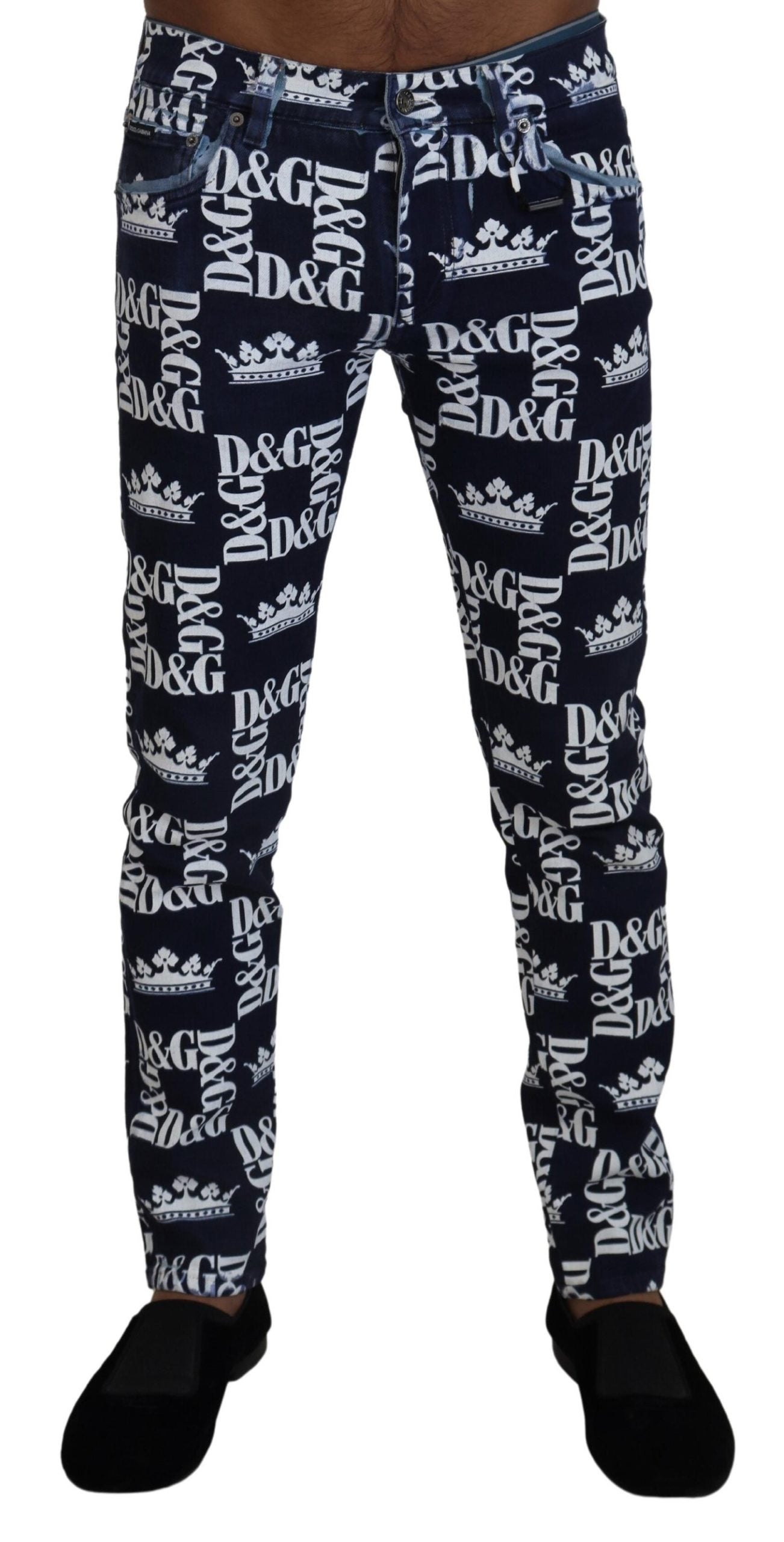 Dolce & Gabbana – Blaue Skinny-Jeans aus Baumwolle mit Kronen-Print