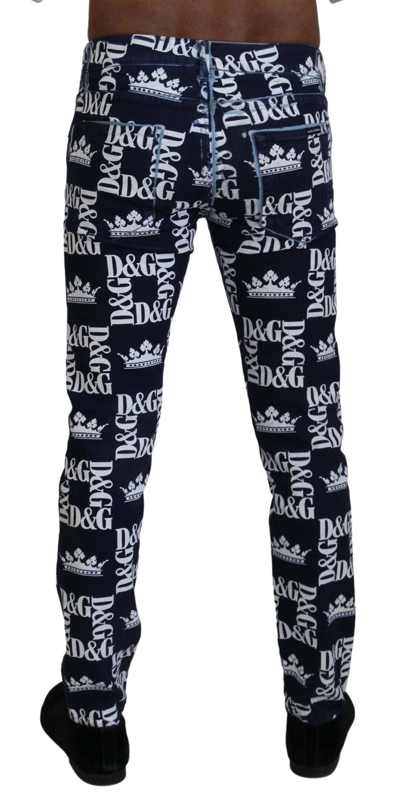 Dolce & Gabbana – Blaue Skinny-Jeans aus Baumwolle mit Kronen-Print
