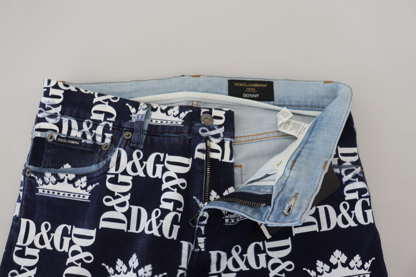 Dolce & Gabbana – Blaue Skinny-Jeans aus Baumwolle mit Kronen-Print