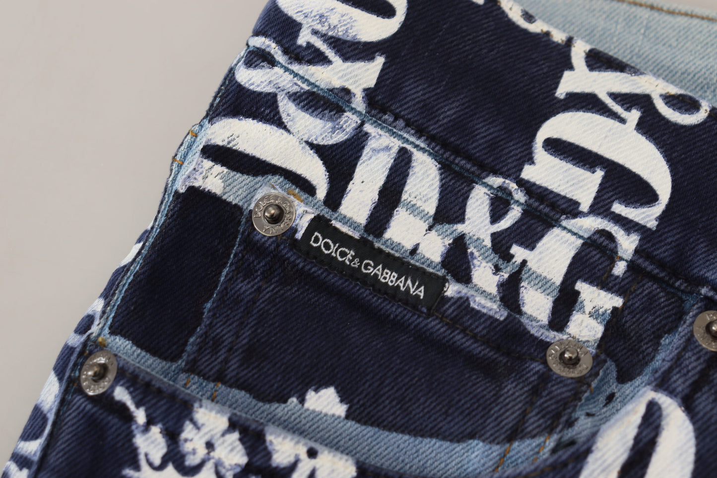 Dolce & Gabbana – Blaue Skinny-Jeans aus Baumwolle mit Kronen-Print