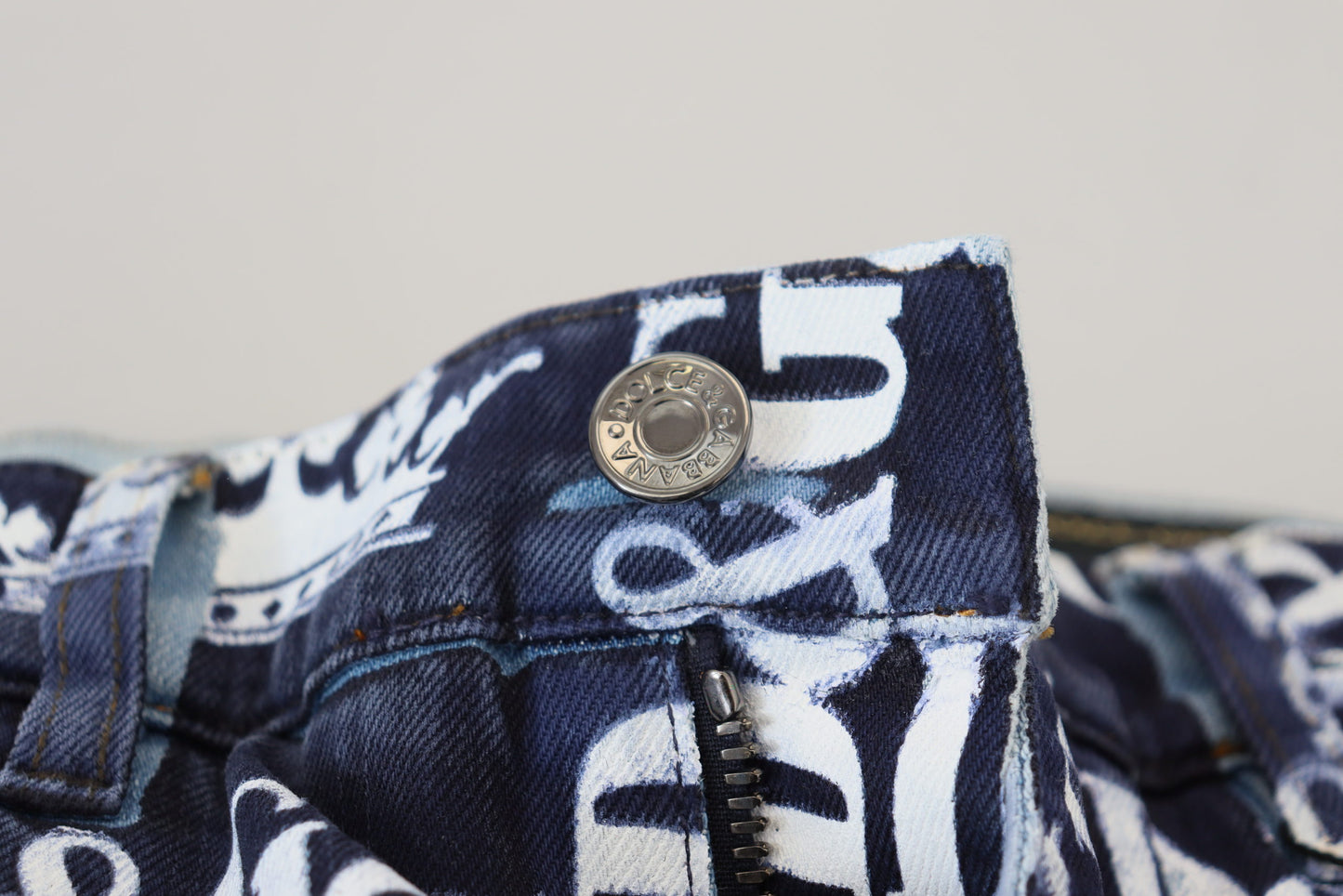 Dolce & Gabbana – Blaue Skinny-Jeans aus Baumwolle mit Kronen-Print