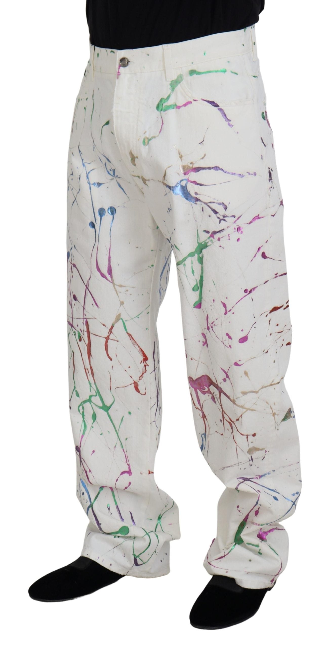 Dolce & Gabbana – Weiße Jeanshose aus Baumwolle mit Farbspritzer-Print