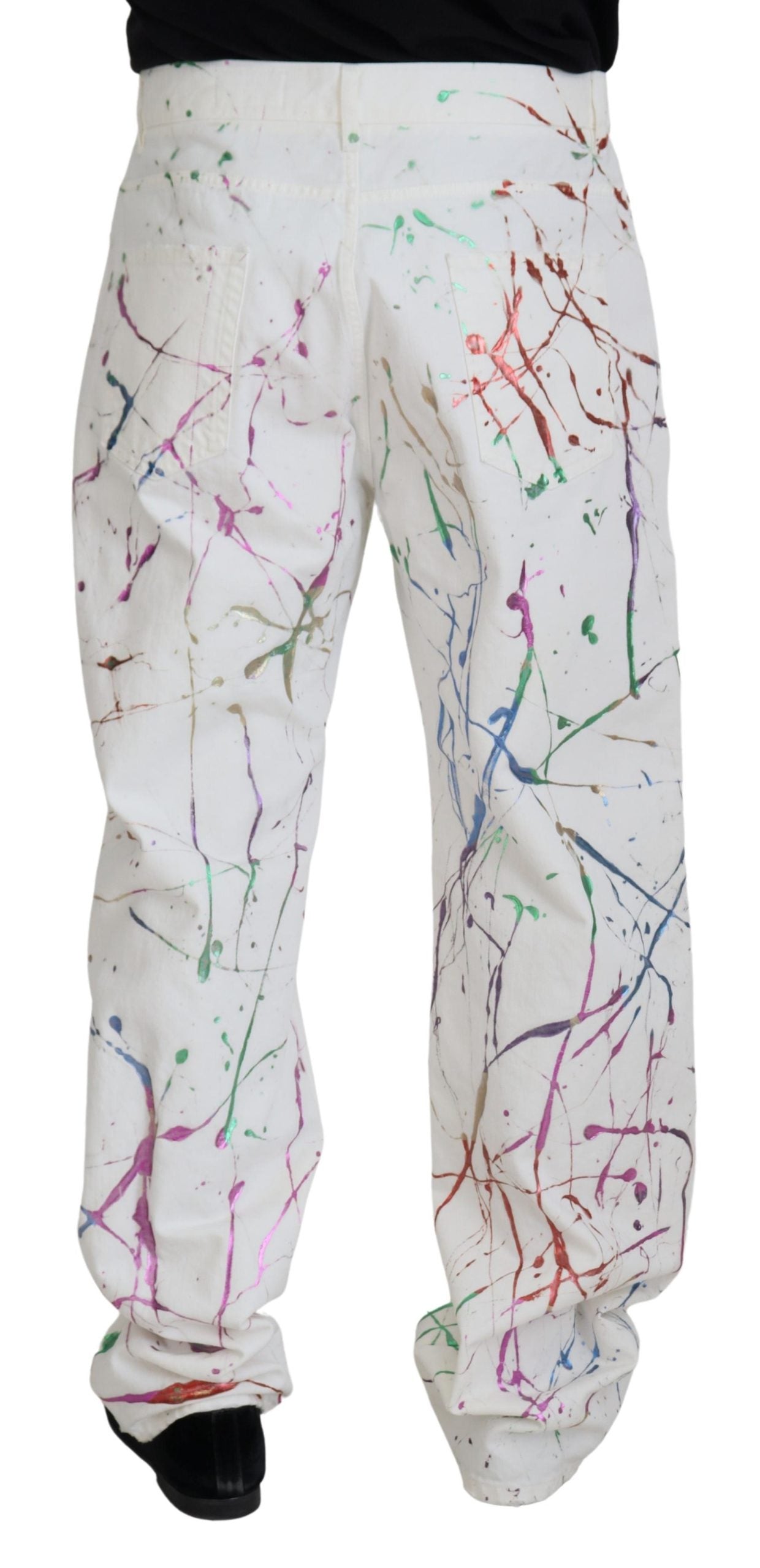 Dolce & Gabbana – Weiße Jeanshose aus Baumwolle mit Farbspritzer-Print