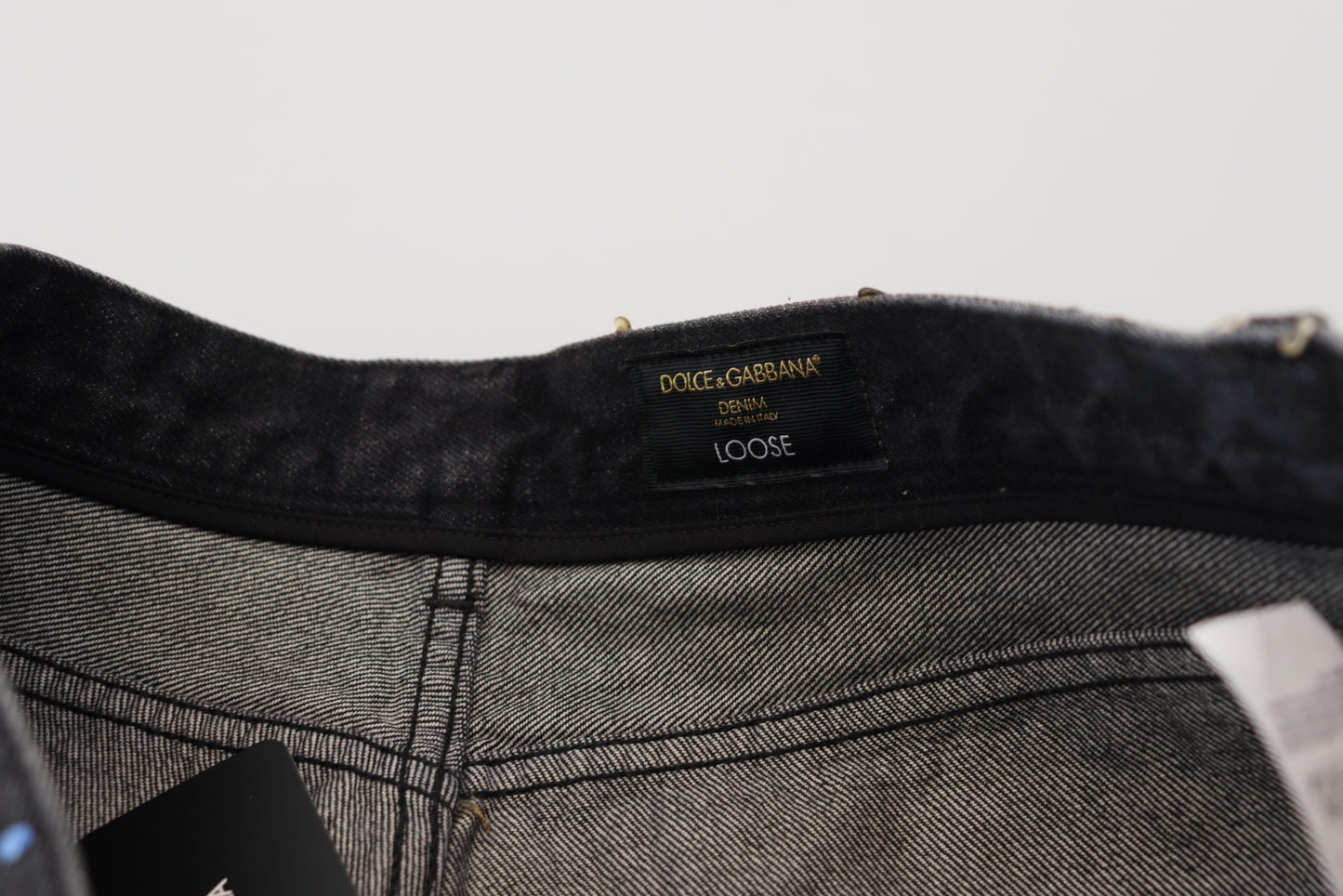Dolce & Gabbana – Schwarze, zerfetzte Jeans aus Denim mit mehrfarbigem Print