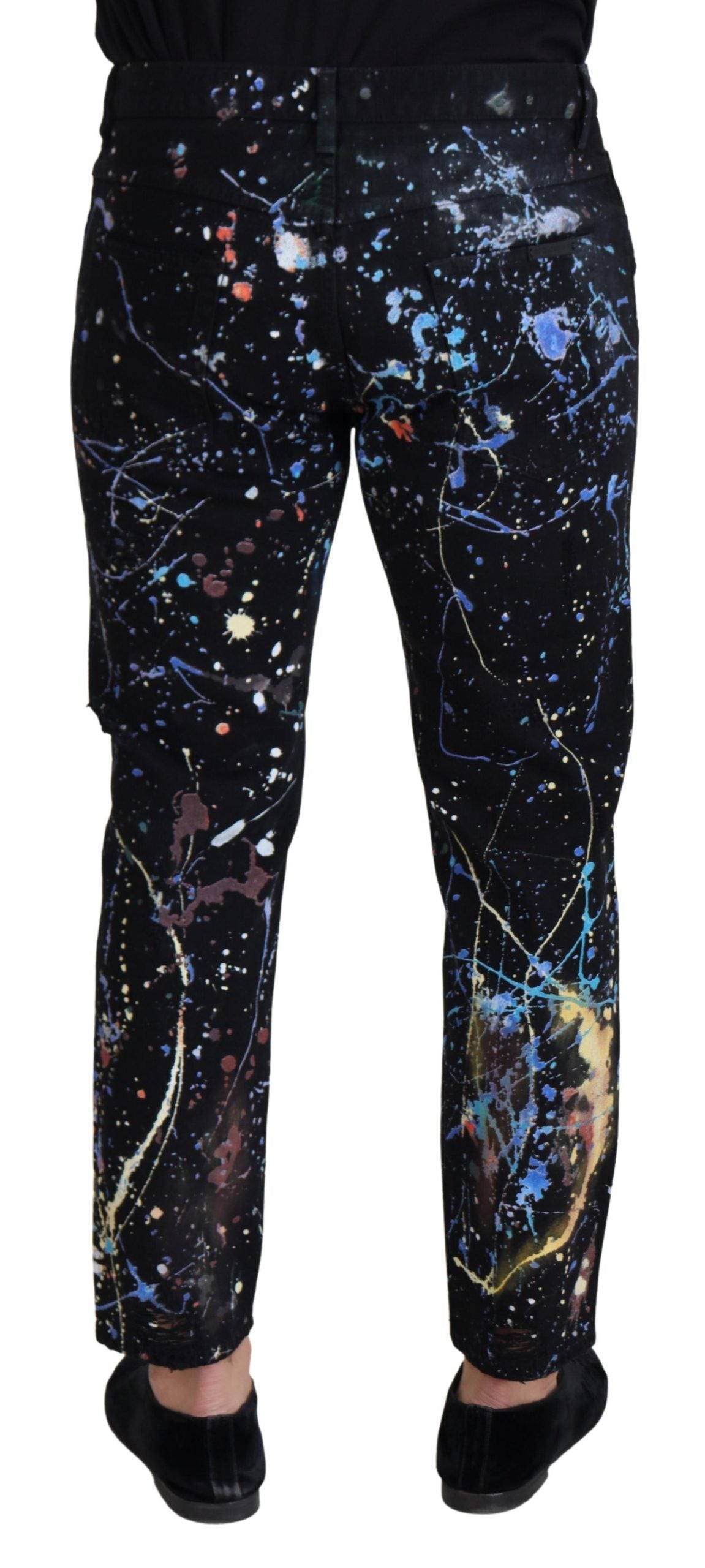 Dolce & Gabbana – Schwarze Jeans aus Baumwoll-Denim mit Farbspritzer-Print
