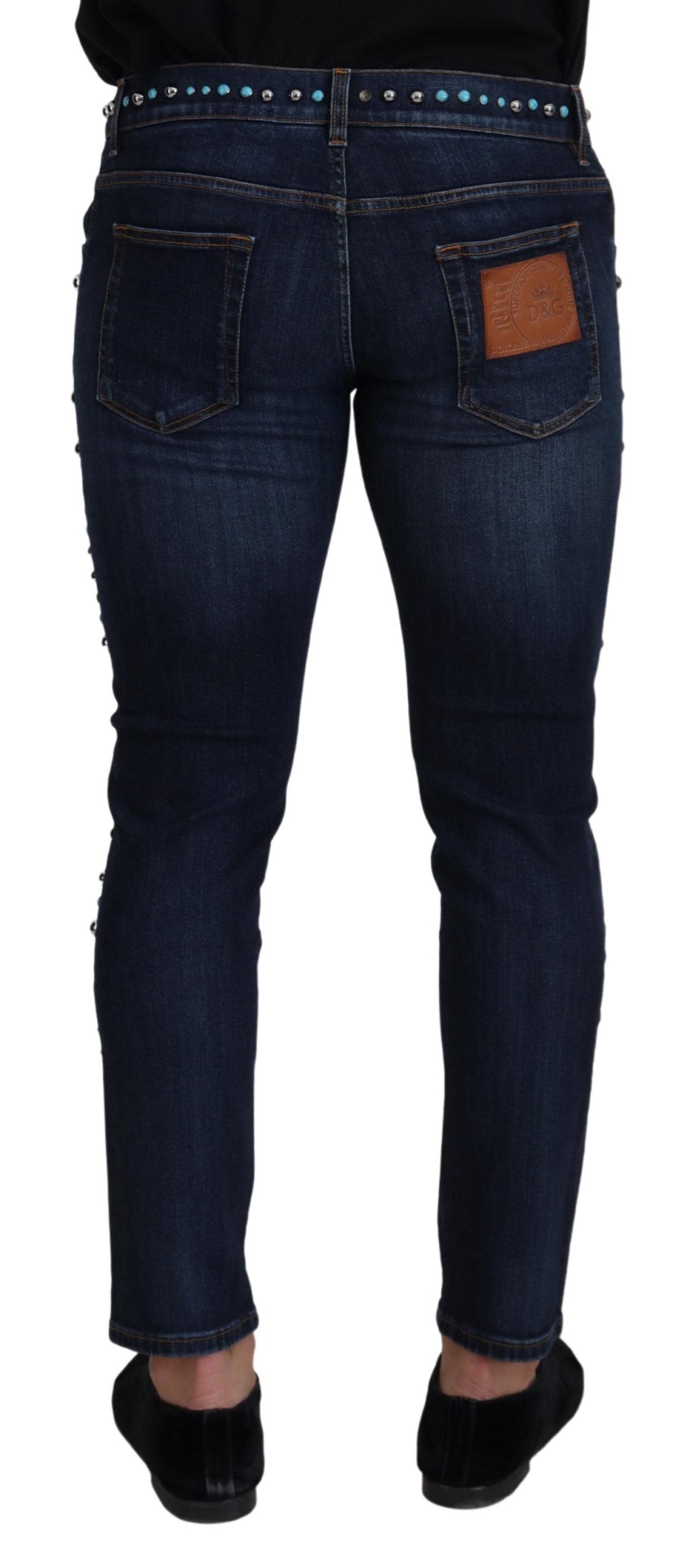 Dolce & Gabbana – Blaue Jeans aus Baumwolle mit Nieten und niedriger Taille