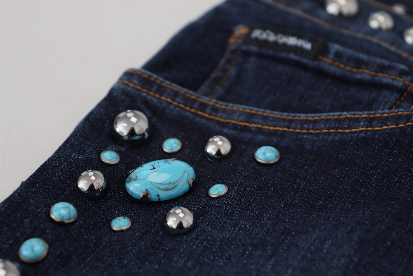 Dolce & Gabbana – Blaue Jeans aus Baumwolle mit Nieten und niedriger Taille