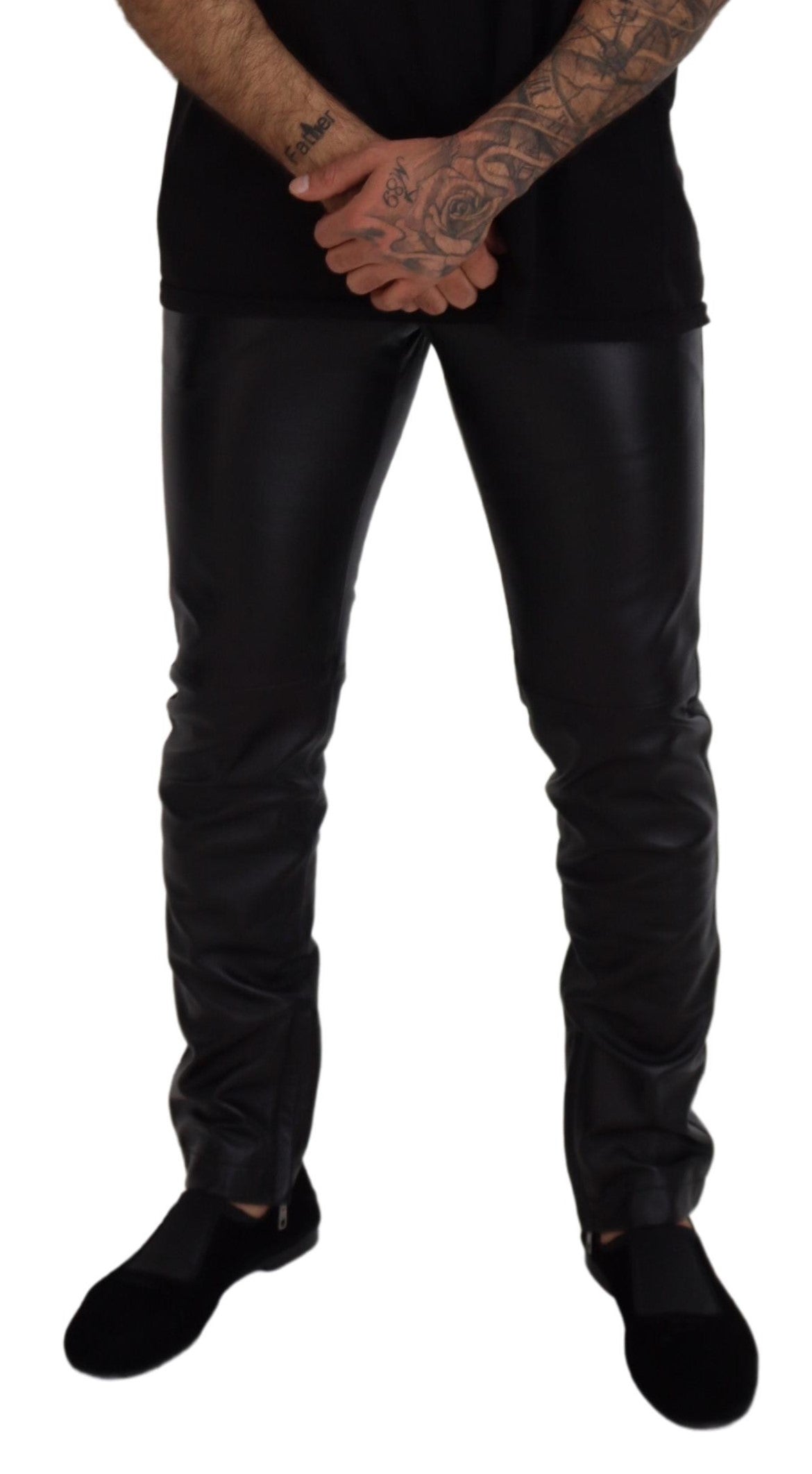 Dolce & Gabbana – Schwarze, glänzende Skinny-Hose aus Stretch