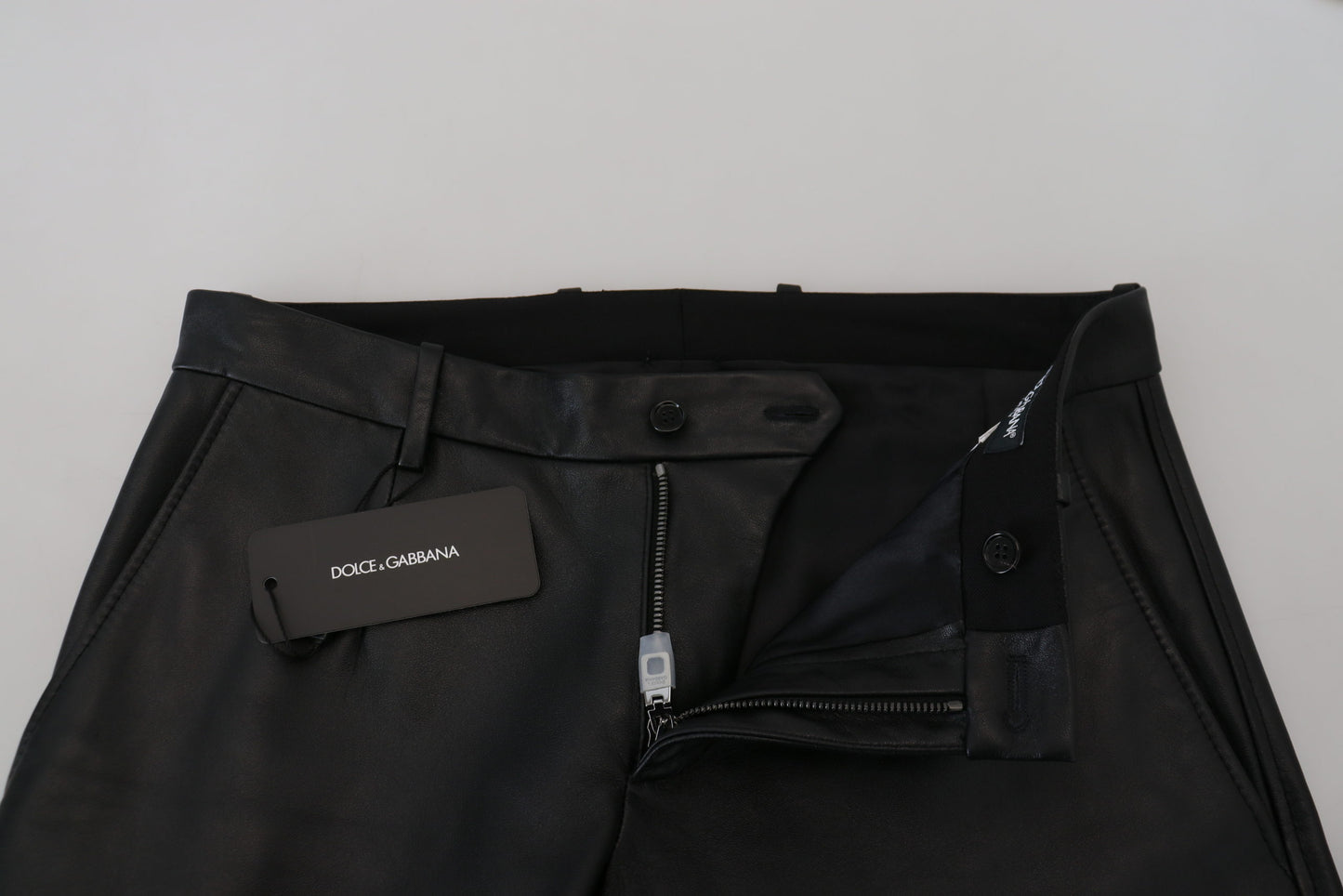 Dolce & Gabbana – Schwarze, glänzende Skinny-Hose aus Stretch