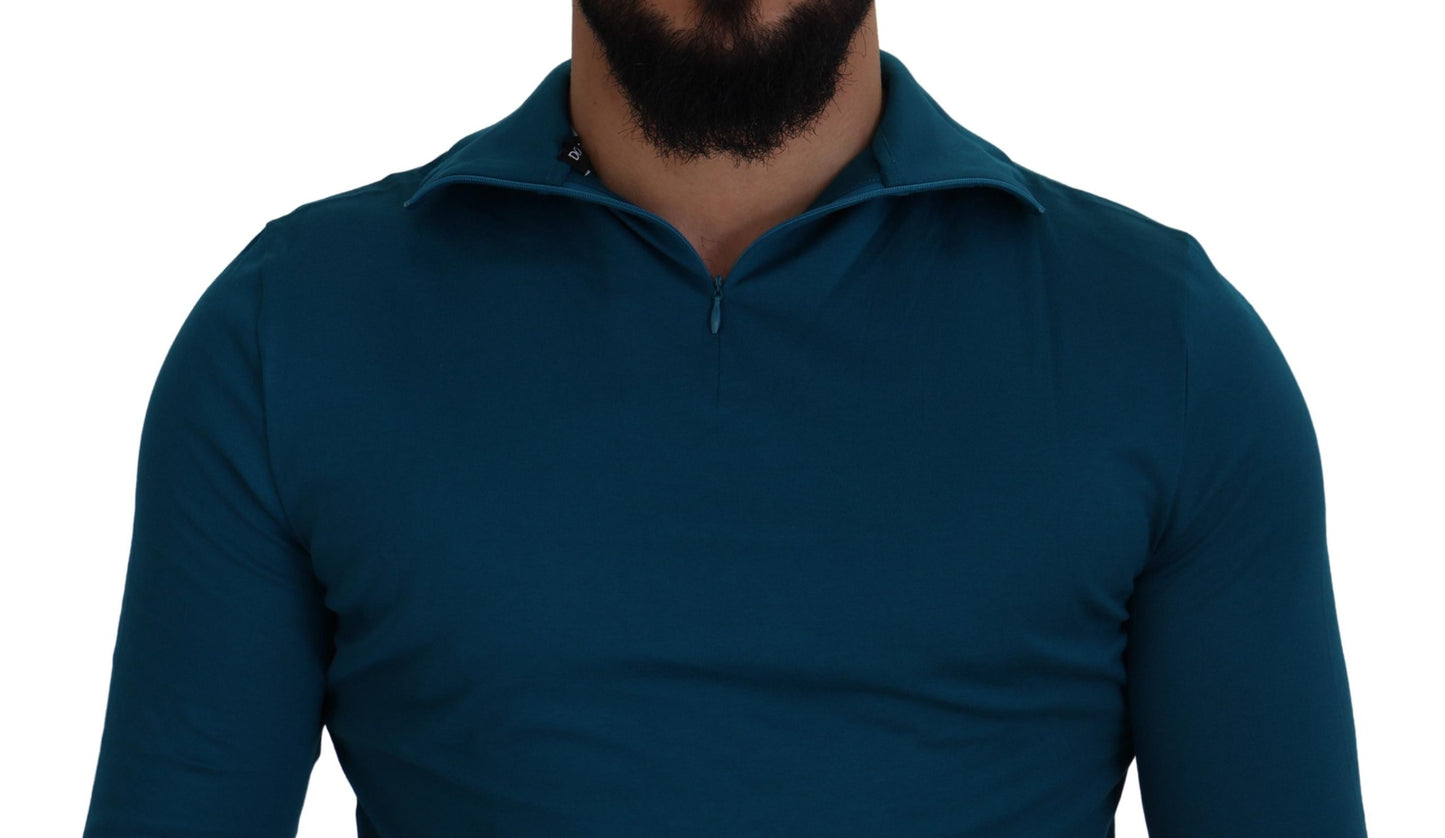 Dolce & Gabbana – Schmaler Pullover aus Baumwolle mit Kragen in Blau