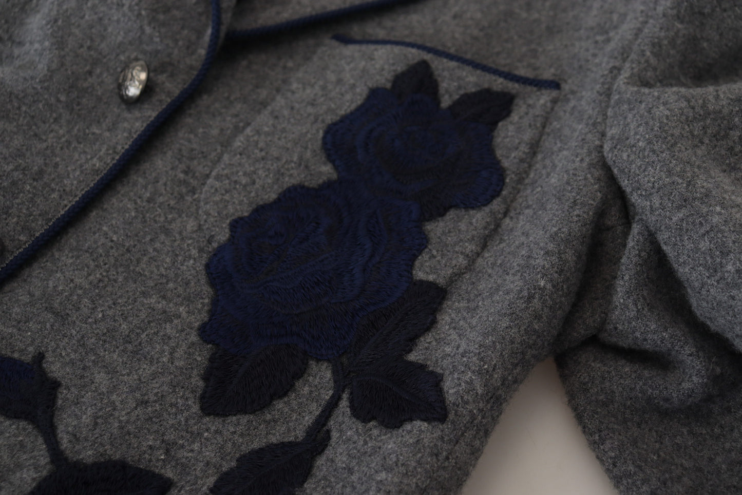 Dolce & Gabbana – Slim Fit-Jackenblazer aus grauer Wolle mit Rosen