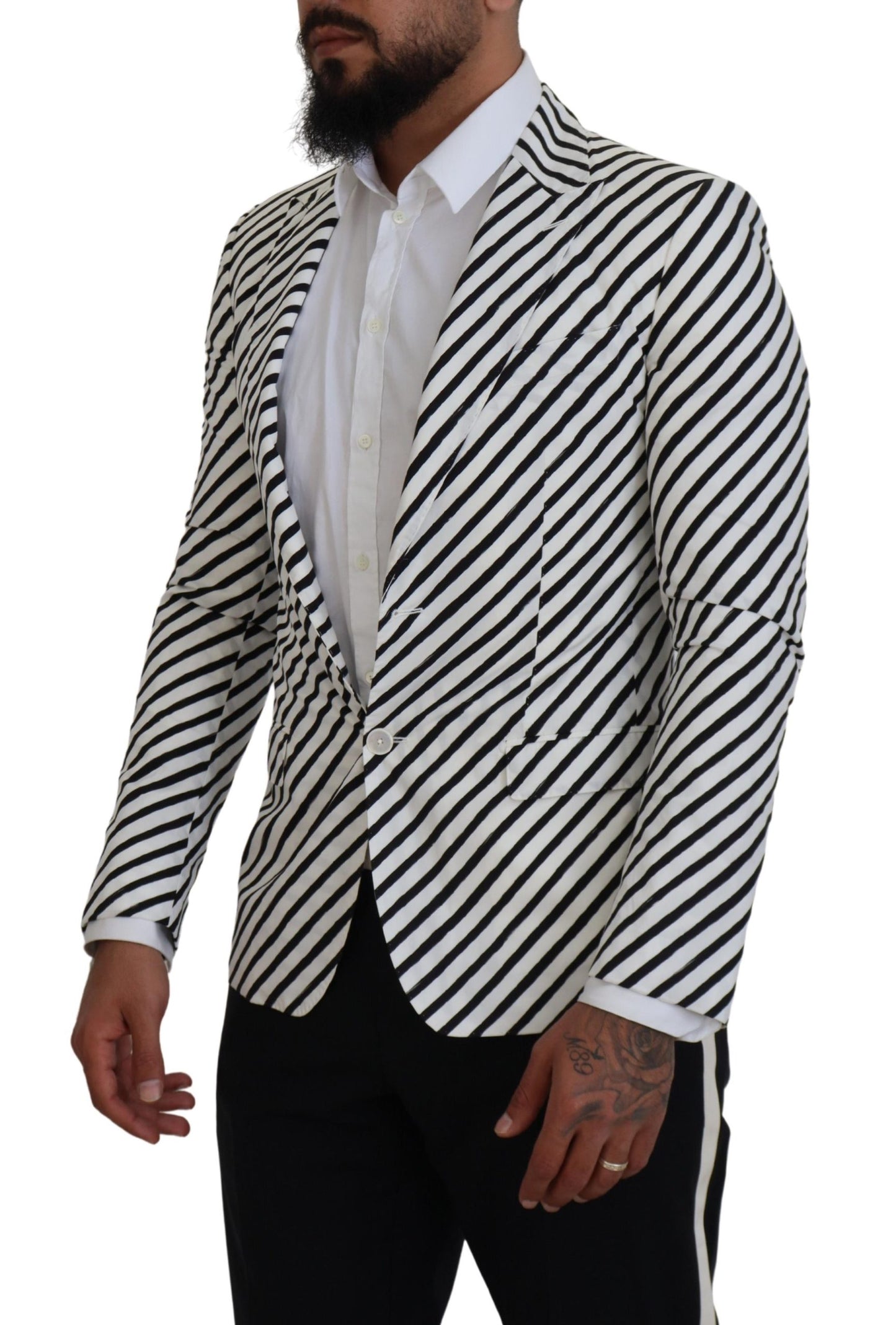Dolce & Gabbana – Weiß-schwarz gestreifter Slim-Fit-Jackenblazer