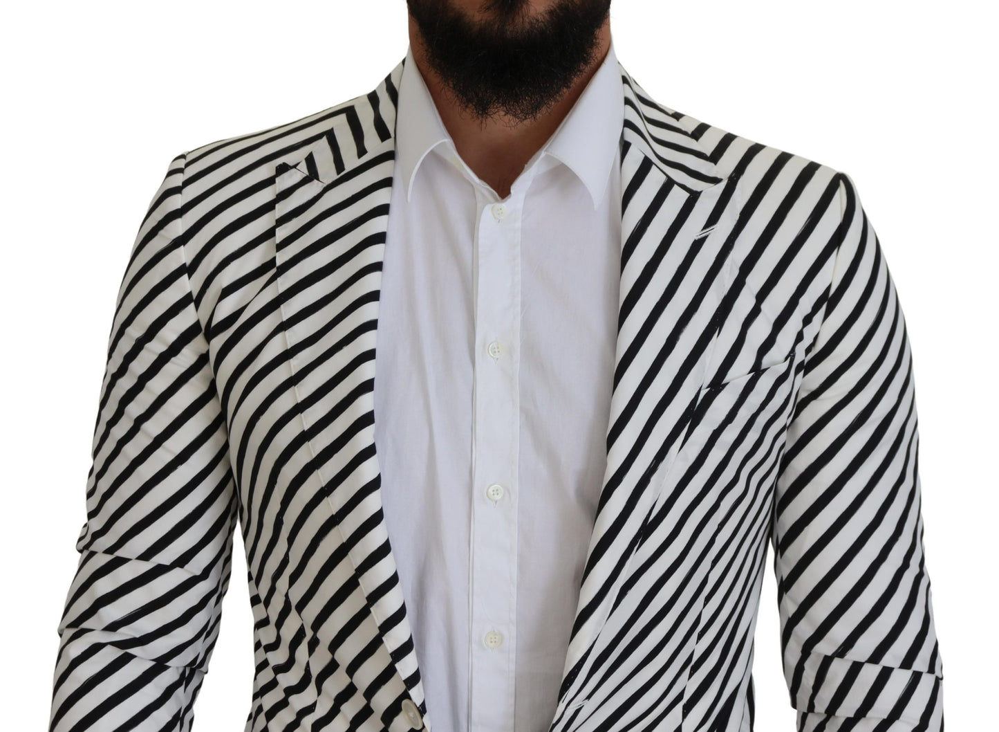 Dolce & Gabbana – Weiß-schwarz gestreifter Slim-Fit-Jackenblazer