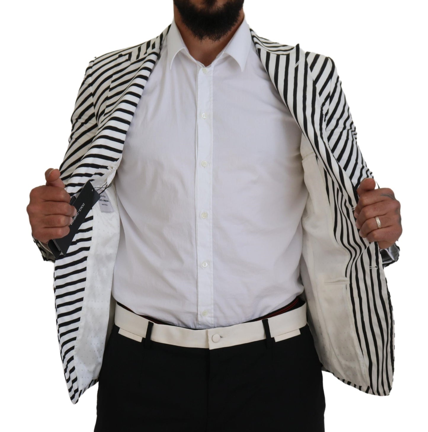 Dolce & Gabbana – Weiß-schwarz gestreifter Slim-Fit-Jackenblazer