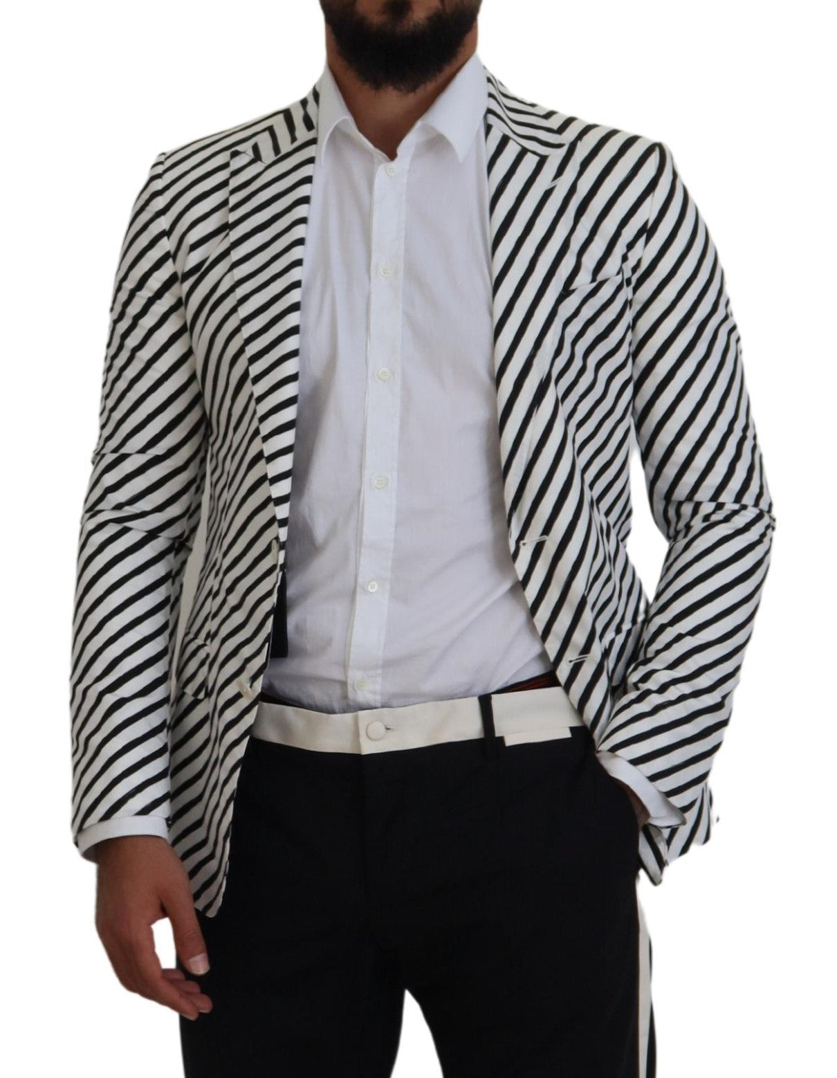 Dolce & Gabbana – Weiß-schwarz gestreifter Slim-Fit-Jackenblazer