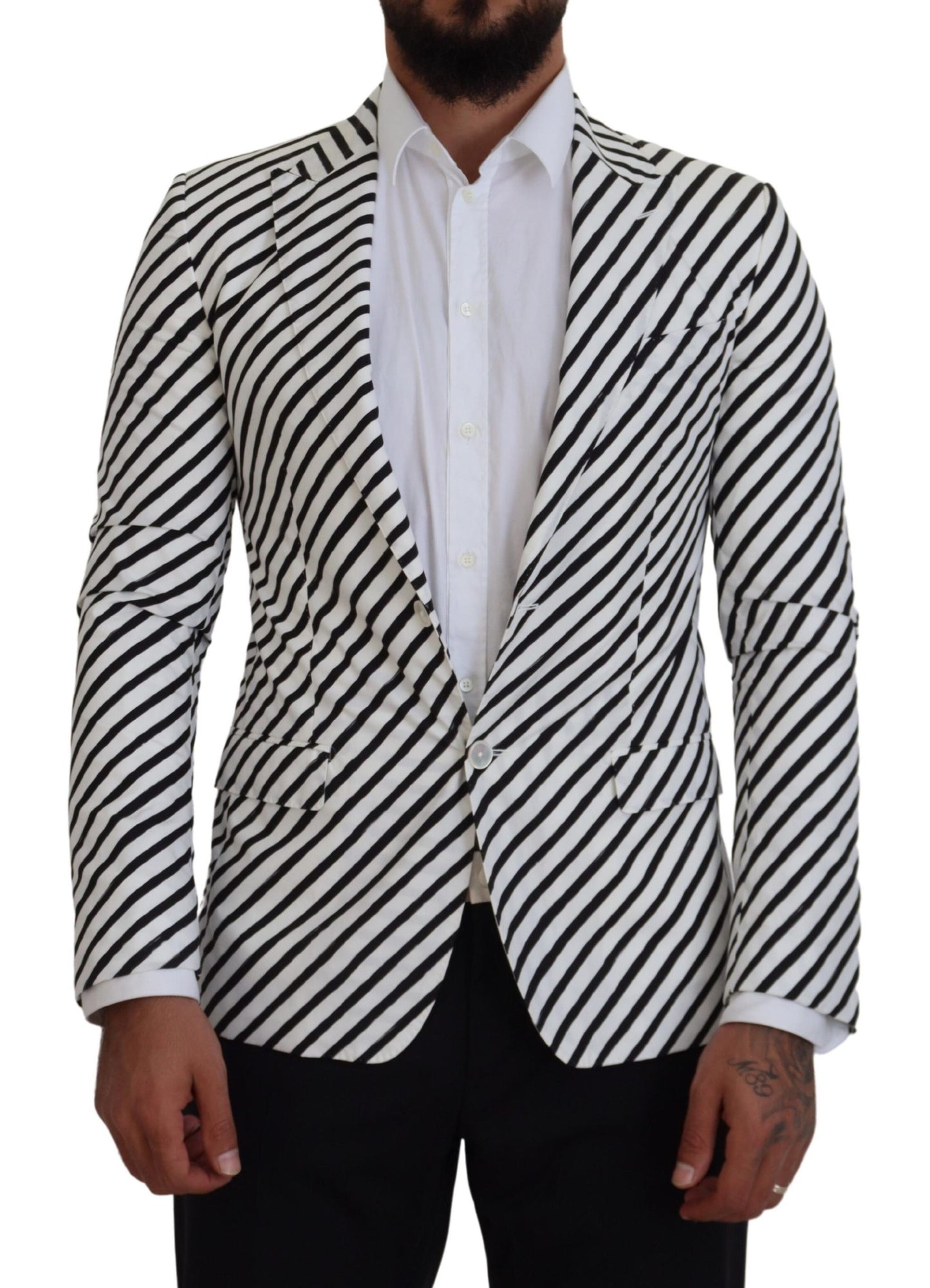 Dolce & Gabbana – Weiß-schwarz gestreifter Slim-Fit-Jackenblazer