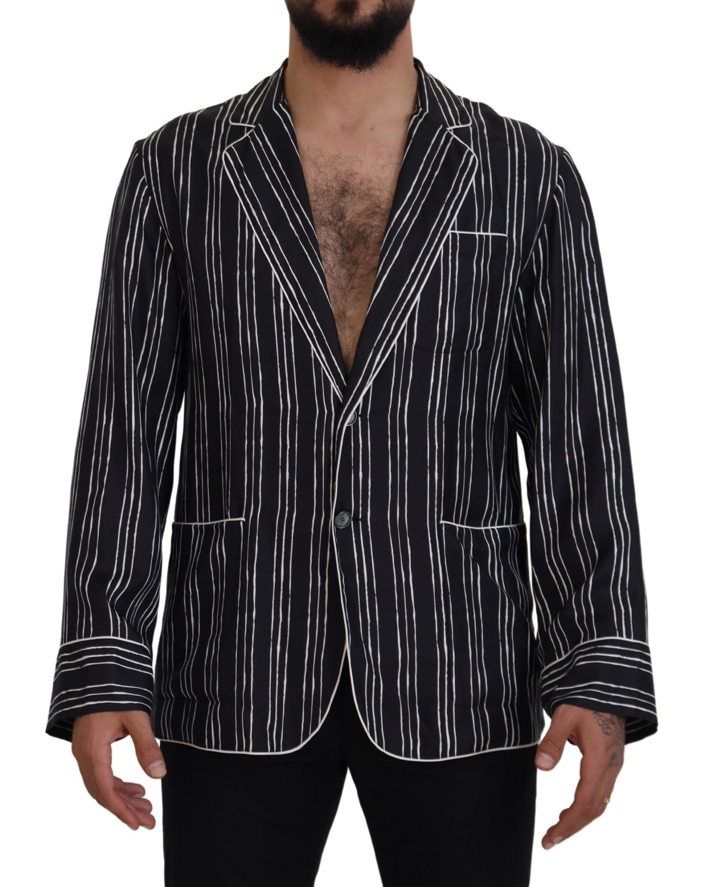Dolce & Gabbana Blau gestreifte Pyjama-Hemdjacke aus Seide