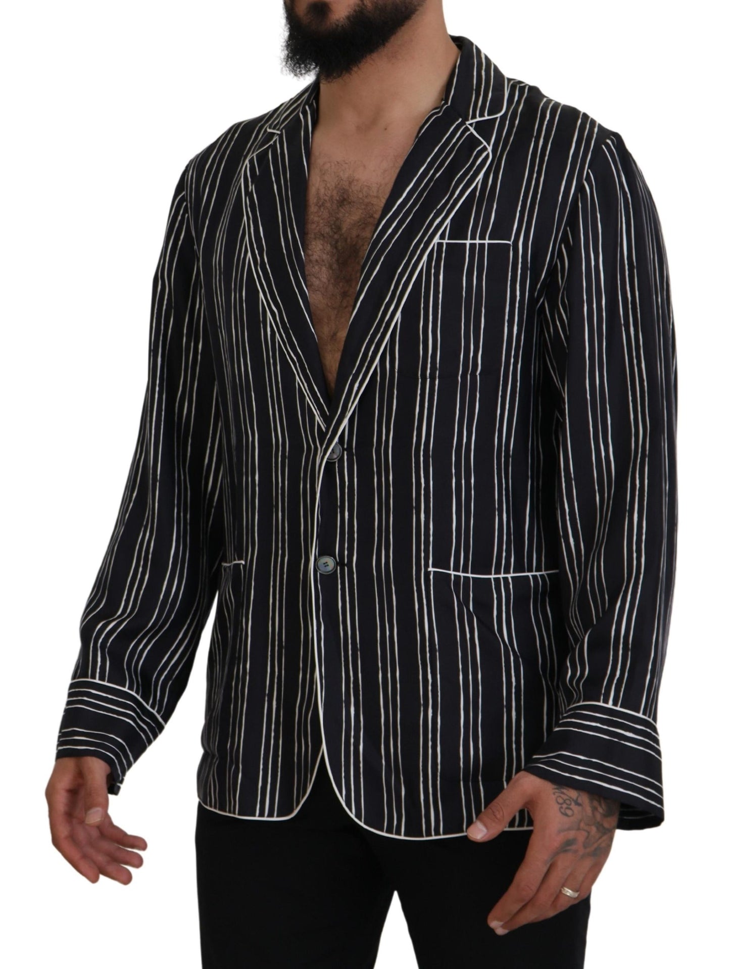 Dolce & Gabbana Blau gestreifte Pyjama-Hemdjacke aus Seide