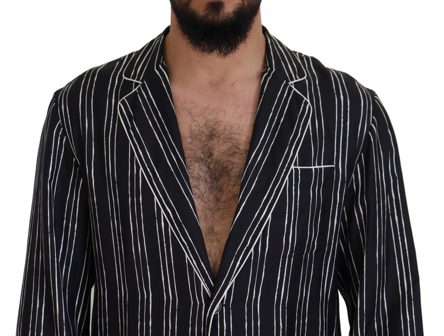 Dolce & Gabbana Blau gestreifte Pyjama-Hemdjacke aus Seide