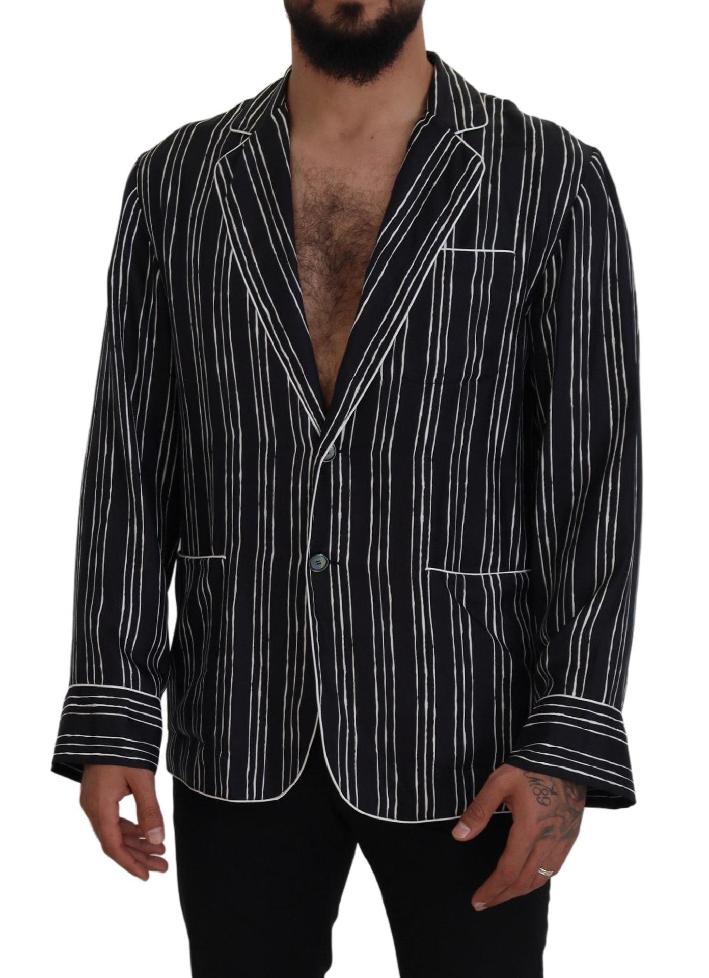 Dolce & Gabbana Blau gestreifte Pyjama-Hemdjacke aus Seide