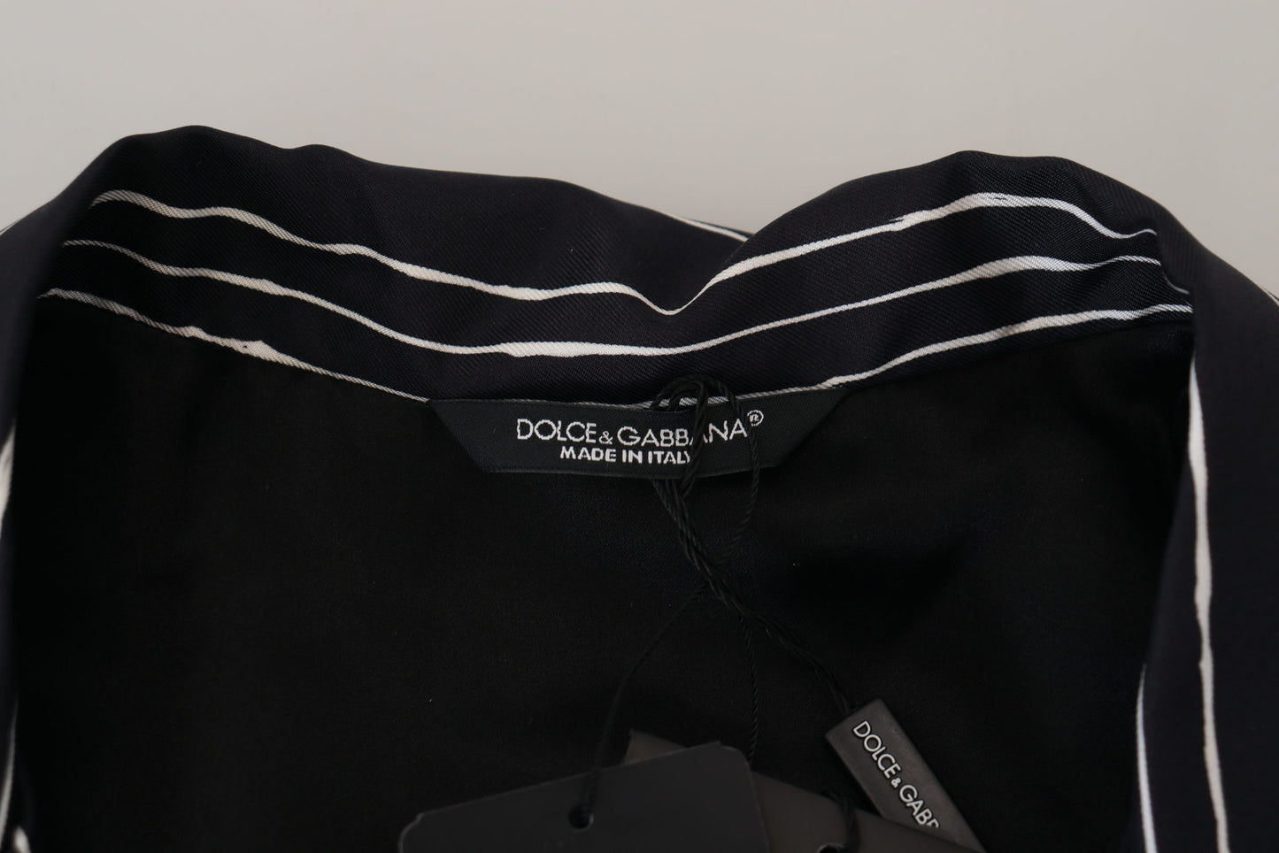Dolce & Gabbana Blau gestreifte Pyjama-Hemdjacke aus Seide