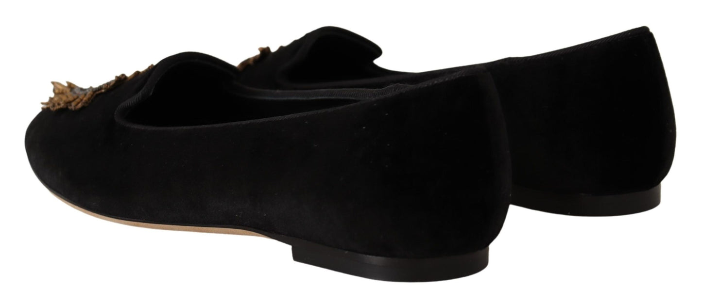 Dolce & Gabbana – Schwarze Slipper mit Herz-Jesu-Patch